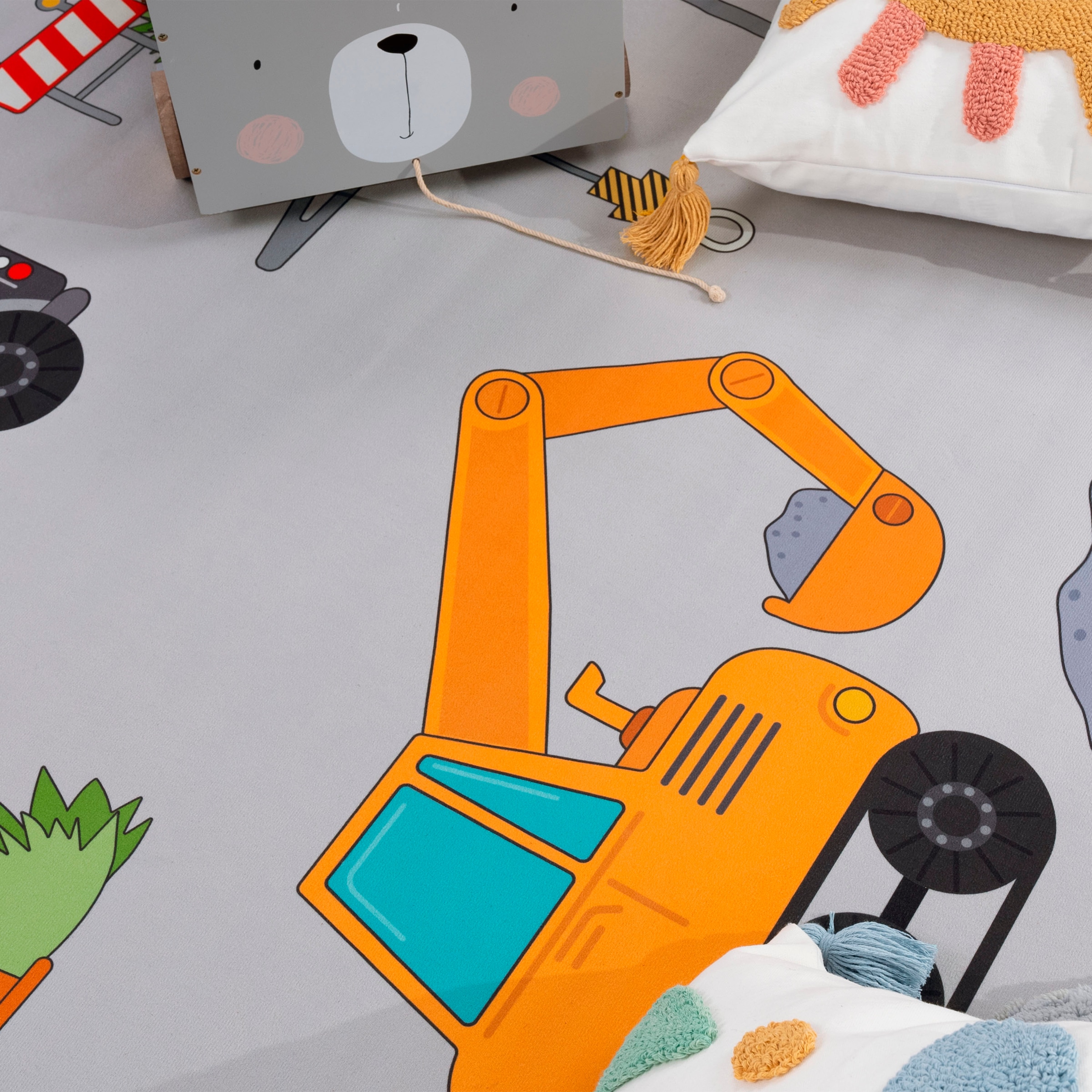 Paco Home Tapis pour enfants »Bino 579« Rond 4 mm Höhe Spielteppich, Motiv Autos & Baustelle, Kinderzimmer