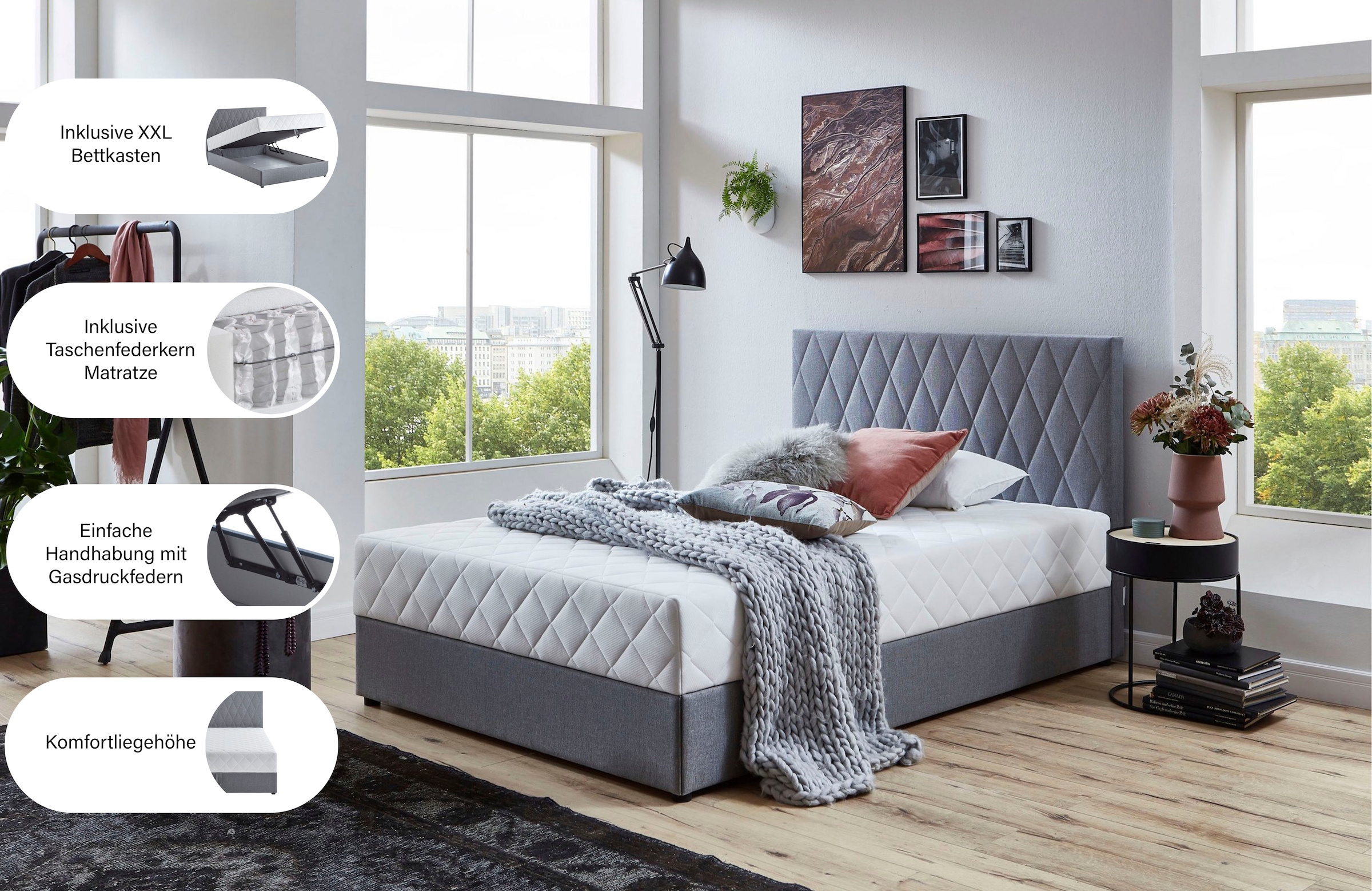 ATLANTIC home collection Lit de boxe »"Benita", inkl. Bettkasten« disponible en différentes tailles, matelas à ressorts ensachés inclus