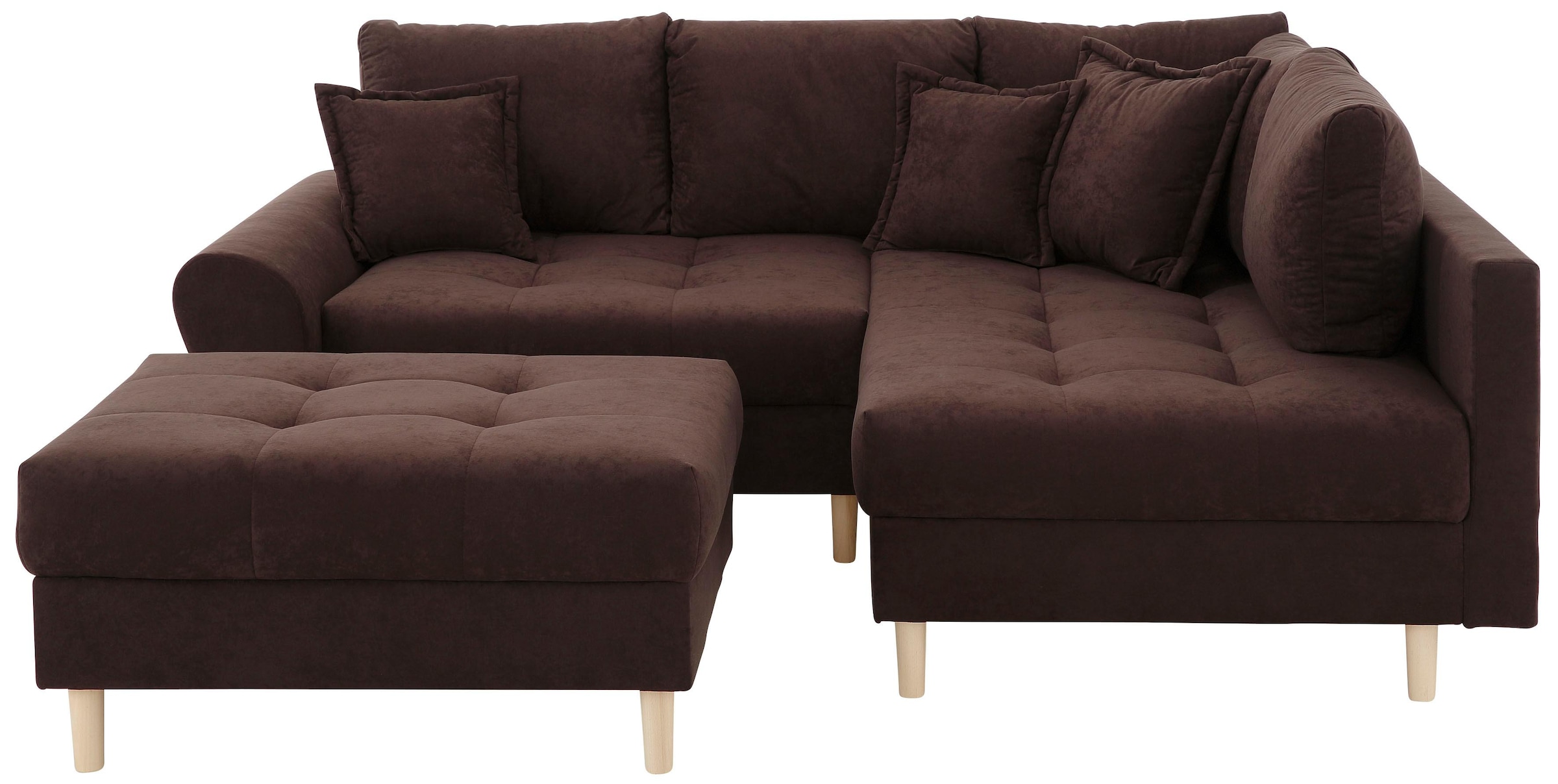 Home affaire Ecksofa »Rice L-Form, B: 223 cm« Set: Sofa & Hocker, mit 3 Zierkissen, Federkern