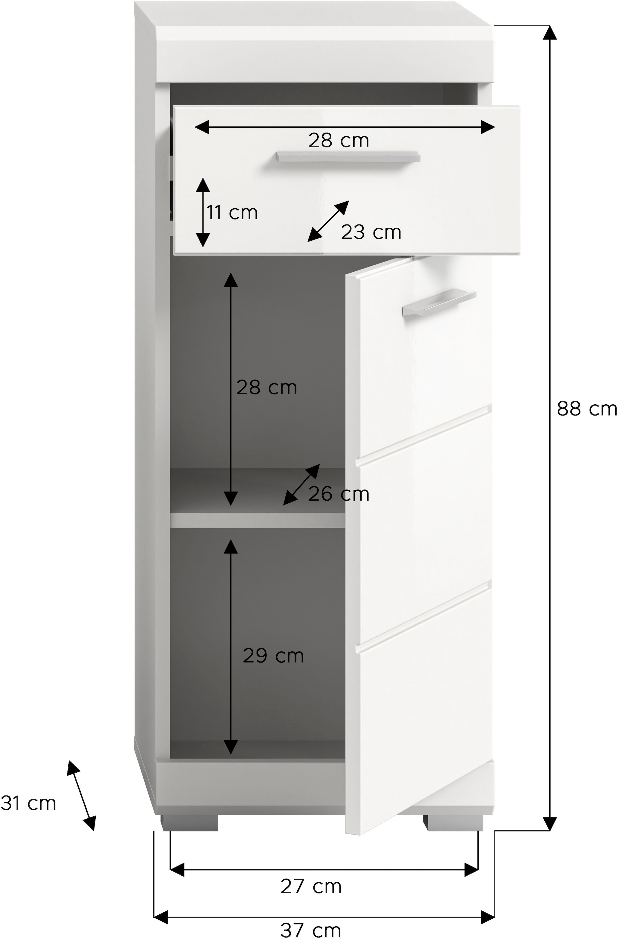 welltime Armoire basse »SIENA, Breite 37cm, 1 Tür, 1 Schubkasten, 2 Fächer, MDF-Front« BEST-SELLER !, 1 cuis tlg. disponible en plusieurs couleurs, meubles de salle de bain, armoire de salle de bain, commode, salle de bain