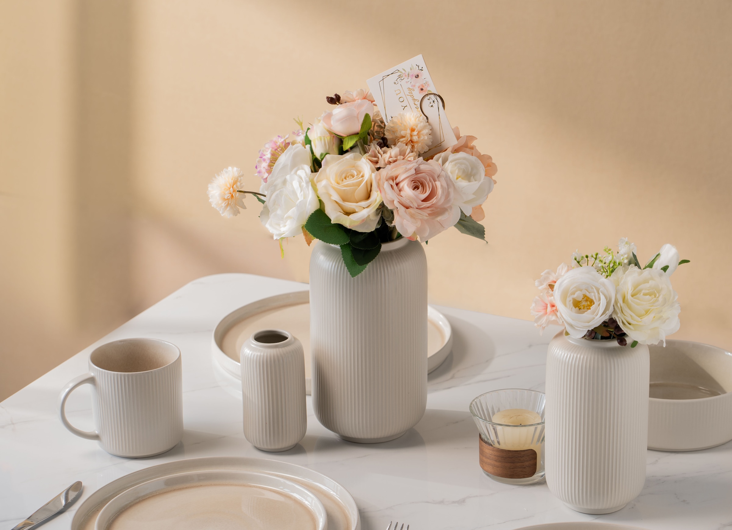GOODproduct Vase de table »Ylvii, innen vollständig glasiert und wasserundurchlässig« en céramique, uni mat ou avec glaçure effet brillant, crème et bleu