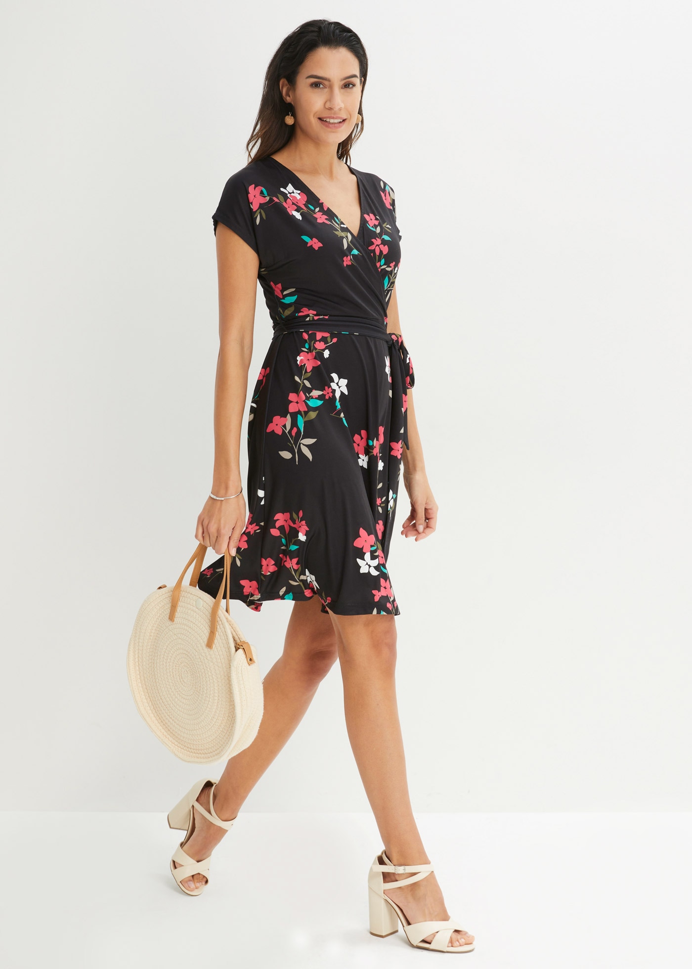 bonprix Robe en jersey für festliche Anlässe, Kurzarm, figurumspielende Passform