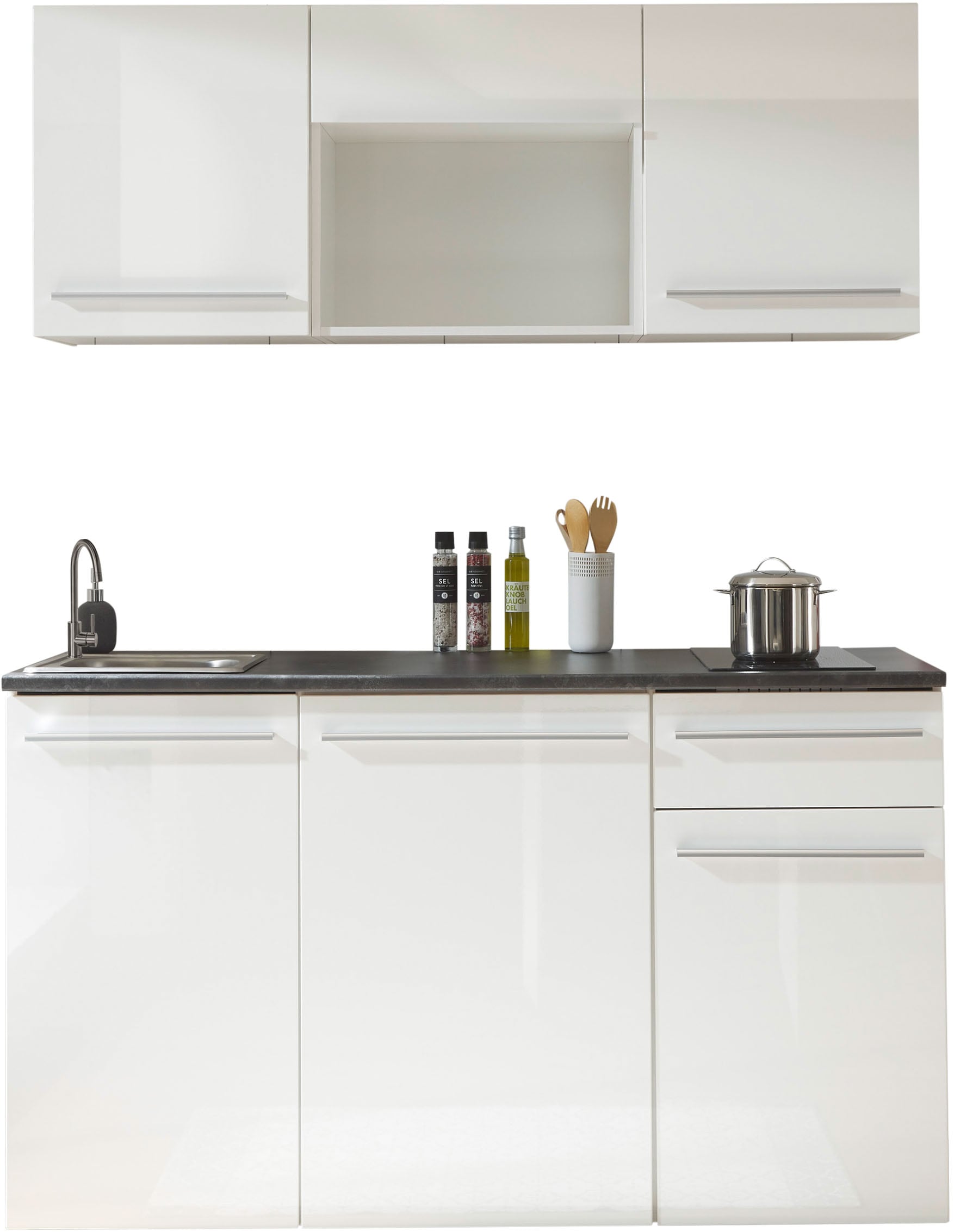 BASIC by Balculina Pantryküche »Jazz Singleküche« Breite 160 cm, wahlweise mit E-Geräten und Mikrowelle