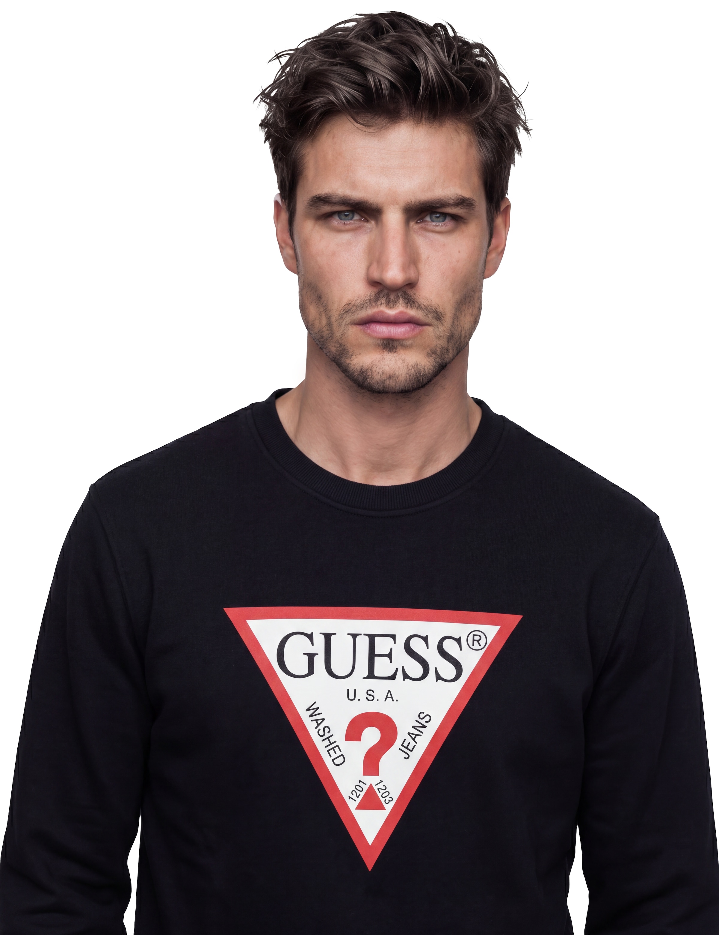 Guess Sweat-shirt »RED TRIANGLE«, Encolure ronde, coupe régulière, impression logo
