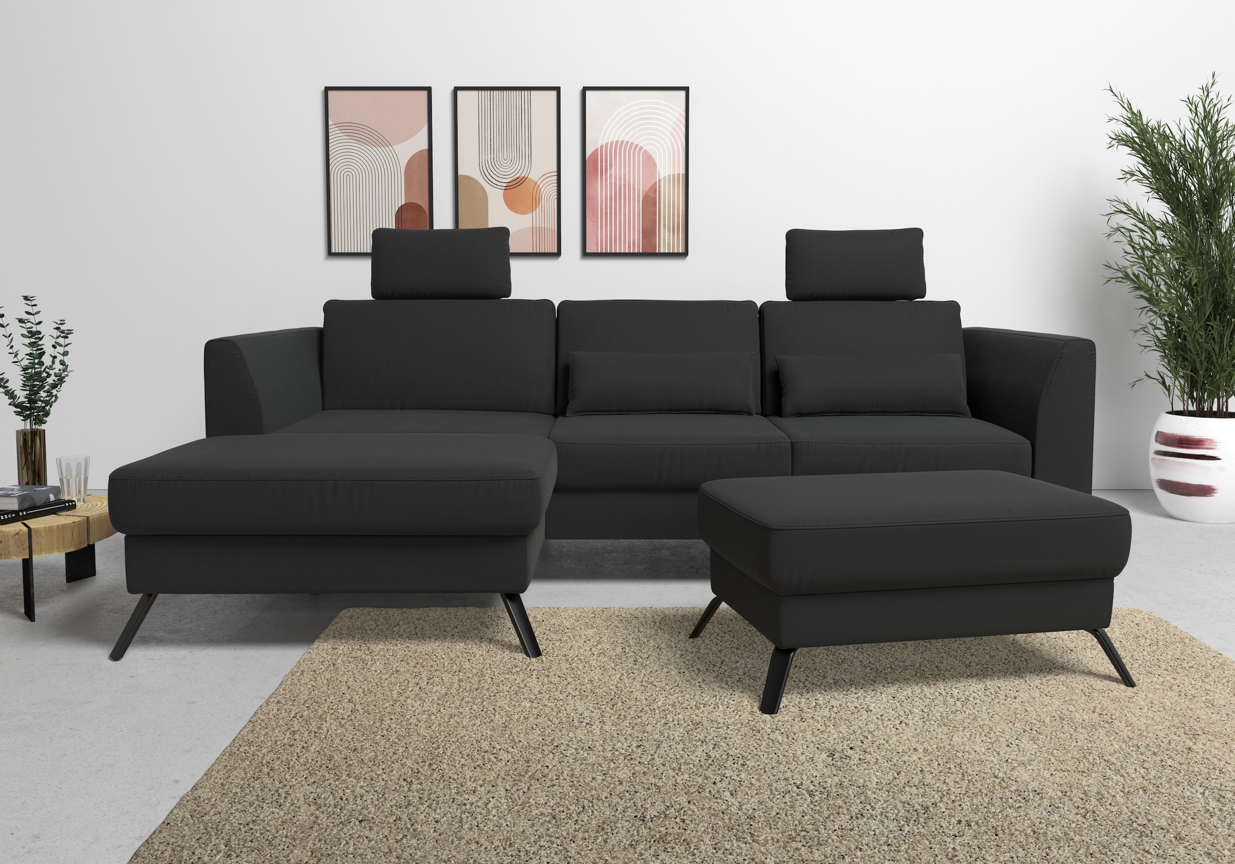 sit&more Ecksofa »Olsen L-Form« inklusive Sitztiefenverstellung, wahlweise mit Bettfunktion, 15cm hoch