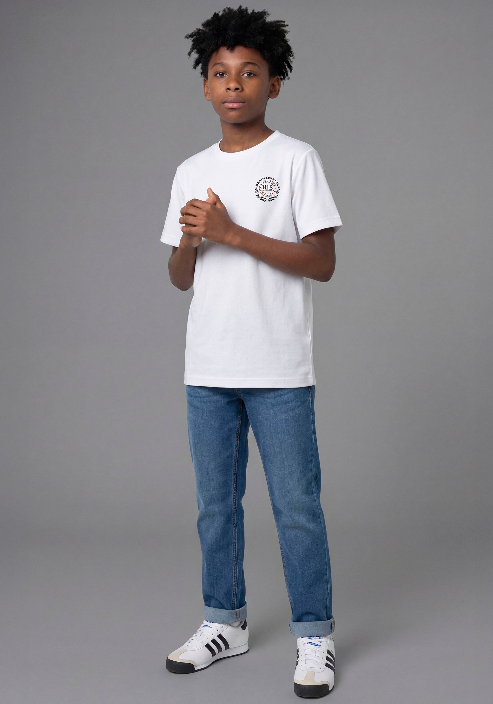 H.I.S T-shirt »2er Pack T-Shirts mit Logodrucken für Jungen« Packung, 2, 2 pièces Basic Schnitt, kurze Ärmel, bedruckte Optik, Logodrucke