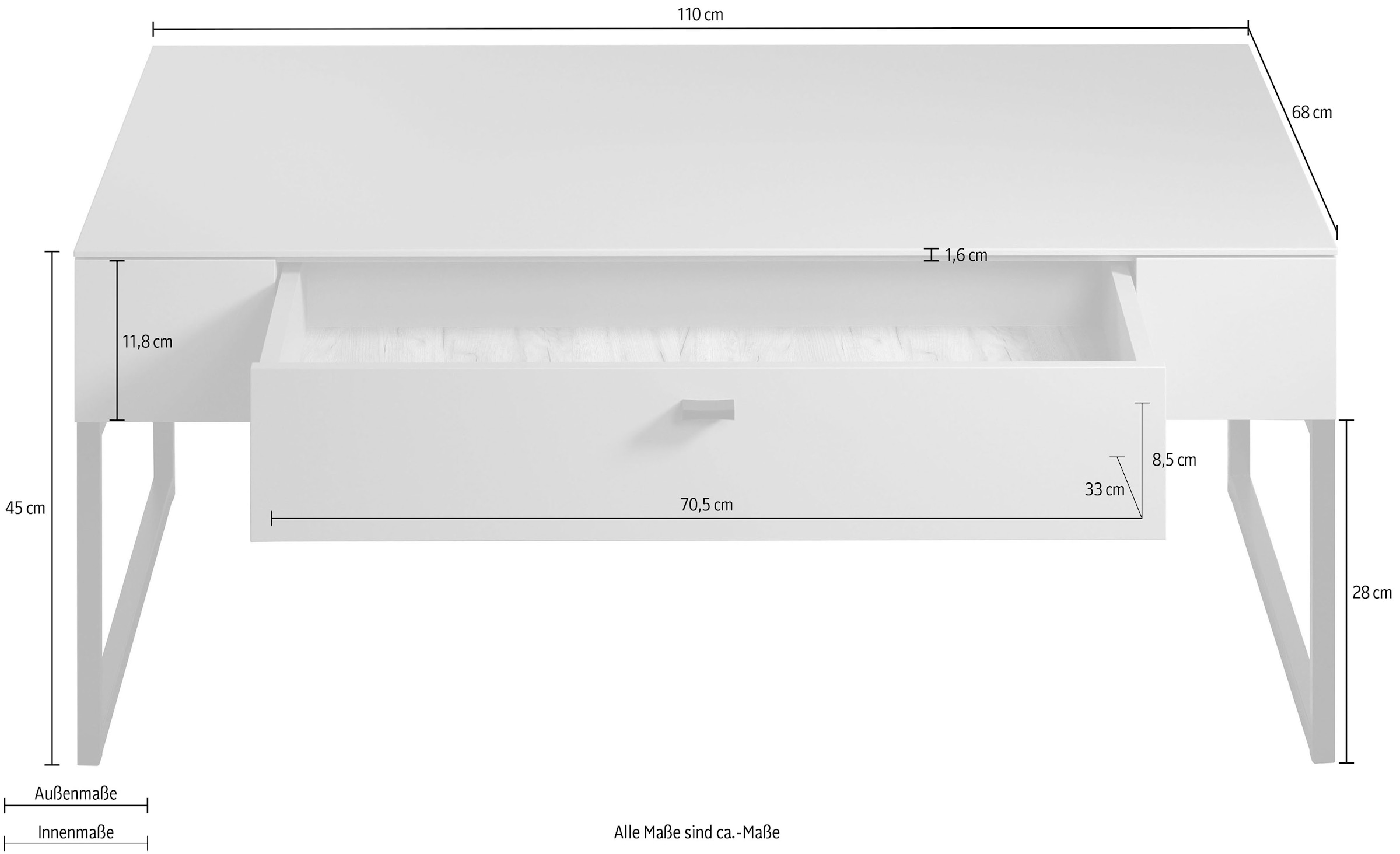 PLACES OF STYLE Couchtisch »San Pedro« 1 Stk. tlg. Couchtisch mit 1 Schub.K, Soft-Close & Unterflurauszug 110/68/45 cm