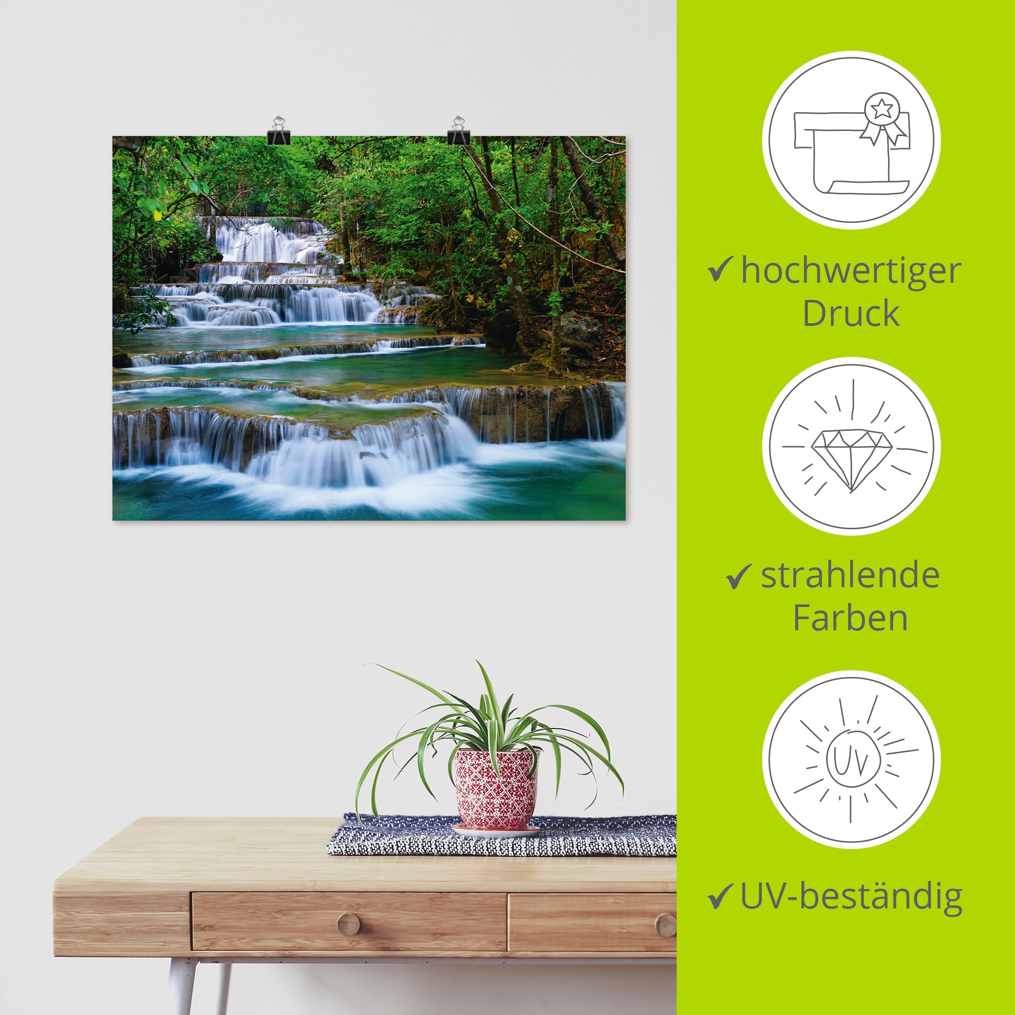 Artland Fresque murale »Tiefen Wald Wasserfall« 1 cuis tlg. als Leinwandbild, Poster in verschied. Grössen
