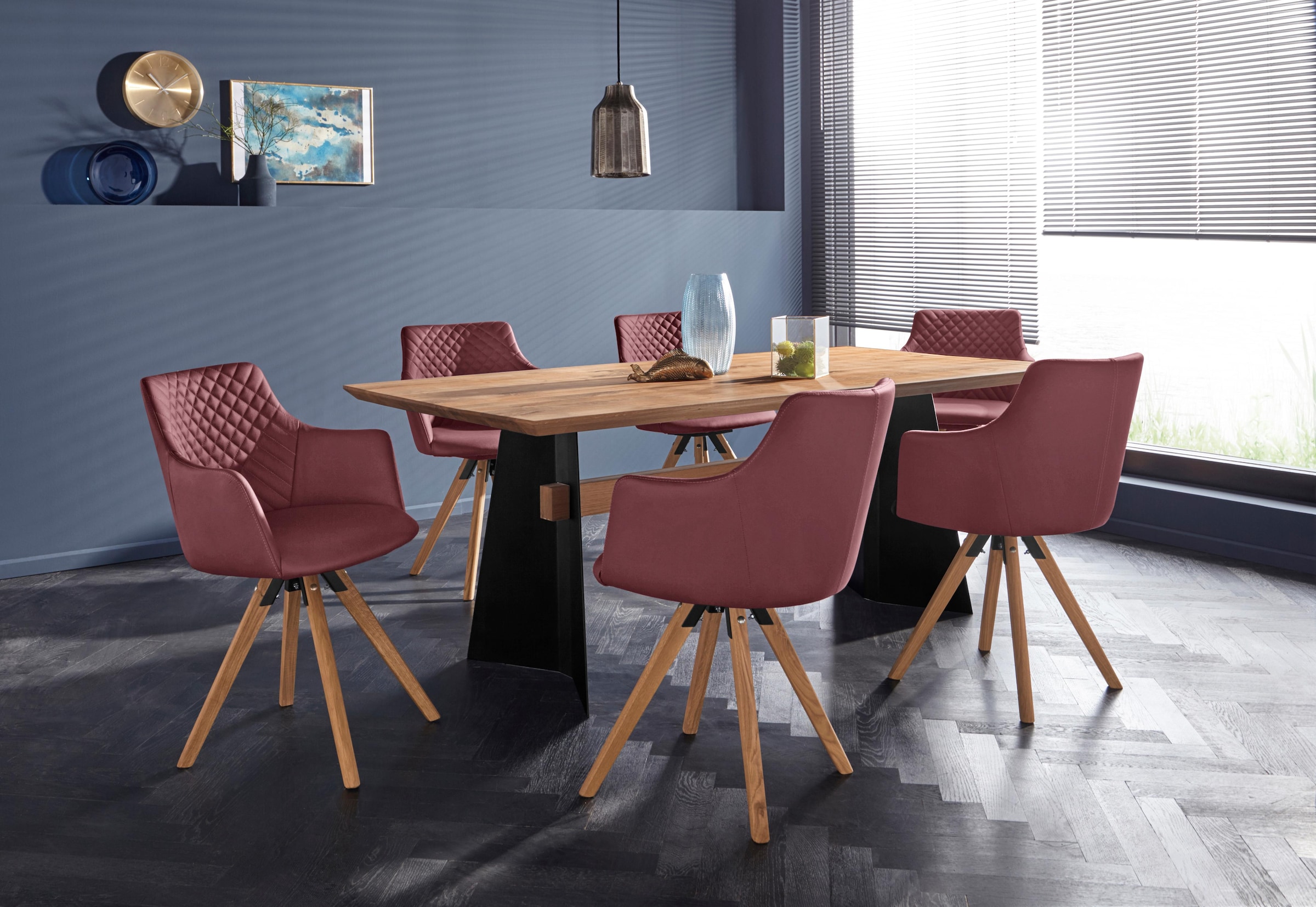 Home affaire Chaise avec accoudoirs »LISABON« (Set) 2 cuismit Drehfunktion, Bezug aus Leder, Gestell aus Eiche Massivholz geölt