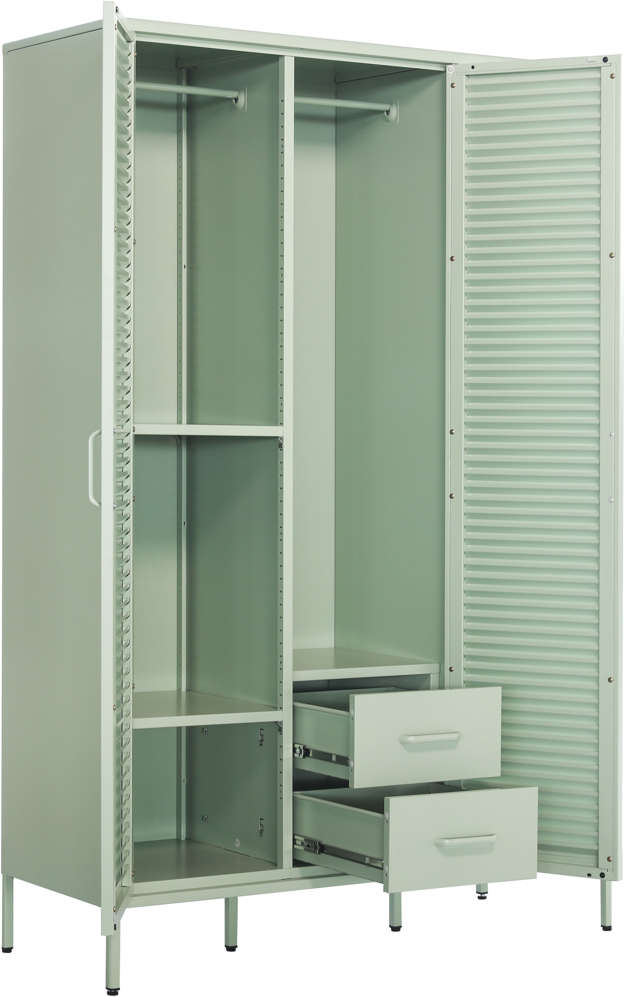 GOODproduct Kleiderschrank »GERRON Kleiderschrank Metallschrank Spind« Schlafzimmerschrank mit 3 Türen , grün salbei, Breite 120cm