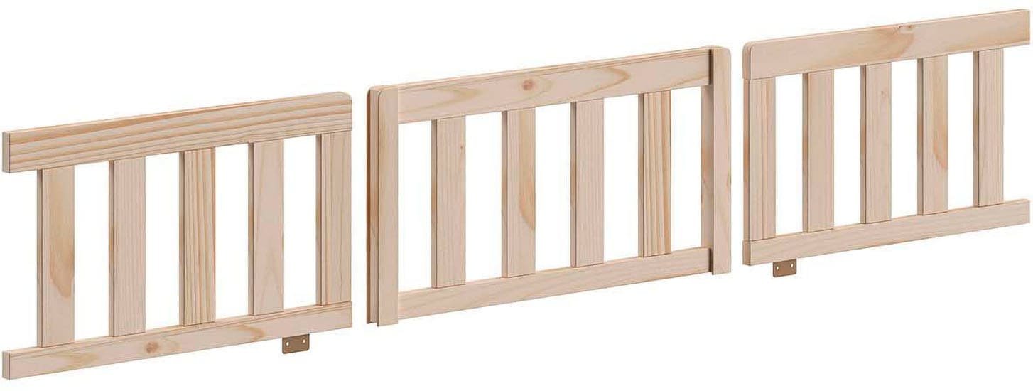 Vipack Lit d'enfant »Dallas, massiv Bett, Rausfallschutz, umbaubar vom Boden- zum Daybett« Incl. sommier à lattes roulantes et cadre à barreaux, largeur 90 ou 140x200 cm,  construction stable et solide, en pin massif naturel ou blanc au choix