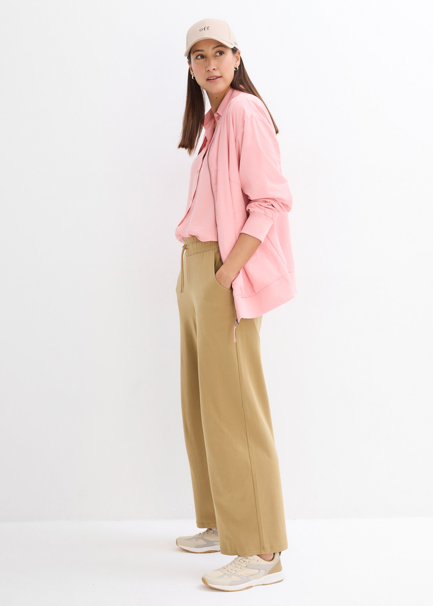 bonprix Pantalon en jersey  aus Baumwolle, lockere Passform, weites Bein, Casual Stil