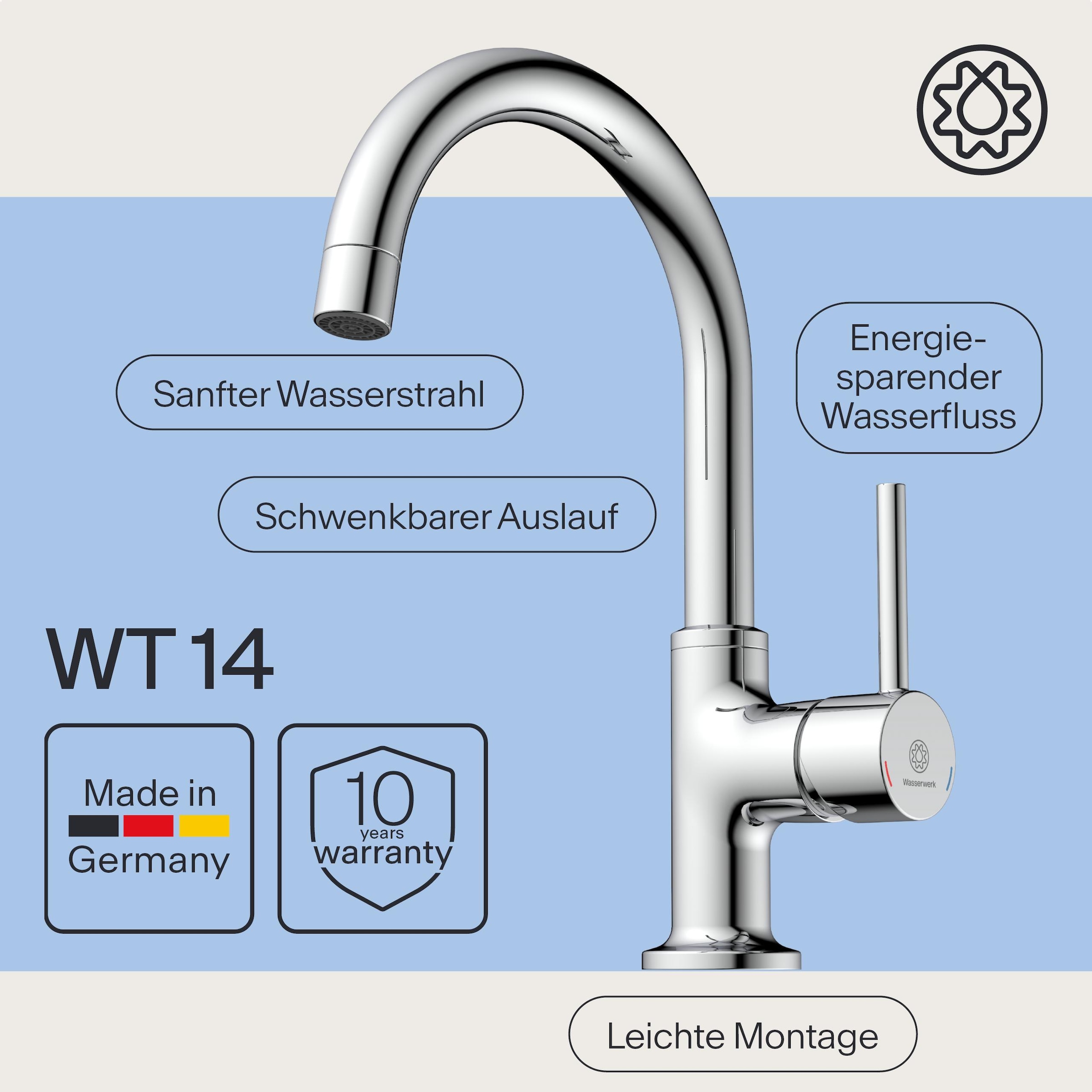 WASSERWERK Robinet de lavabo »WT 14« incl. popup, pivotant à 360°, silencieux, économique en eau