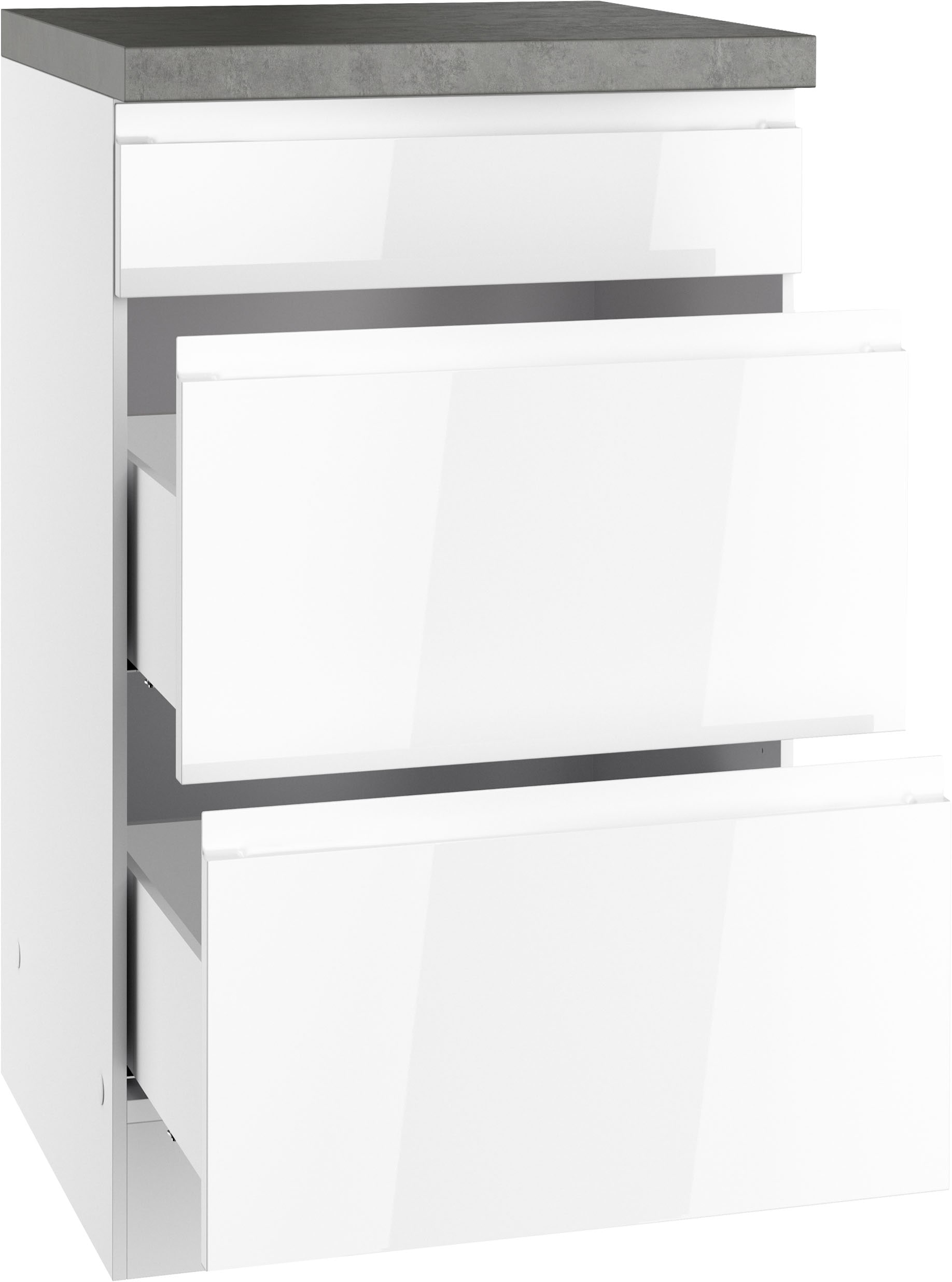 KOCHSTATION Armoire basse »KS-Virginia,neu in verbesserter Ausführung« Rangement, Softclose, avec plan de travail CPL,  largeur 50 cm, 1 tiroir, 2 rallonges, fonction soft-close