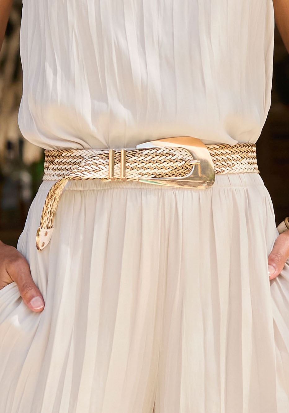 LASCANA Ceinture de taille »Stretchgürtel, Schmuckgürtel, Gürtel für Kleid & Overall, Bauchgürtel« ceinture élastique pour robe & combinaison, ceinture de taille, aspect paille