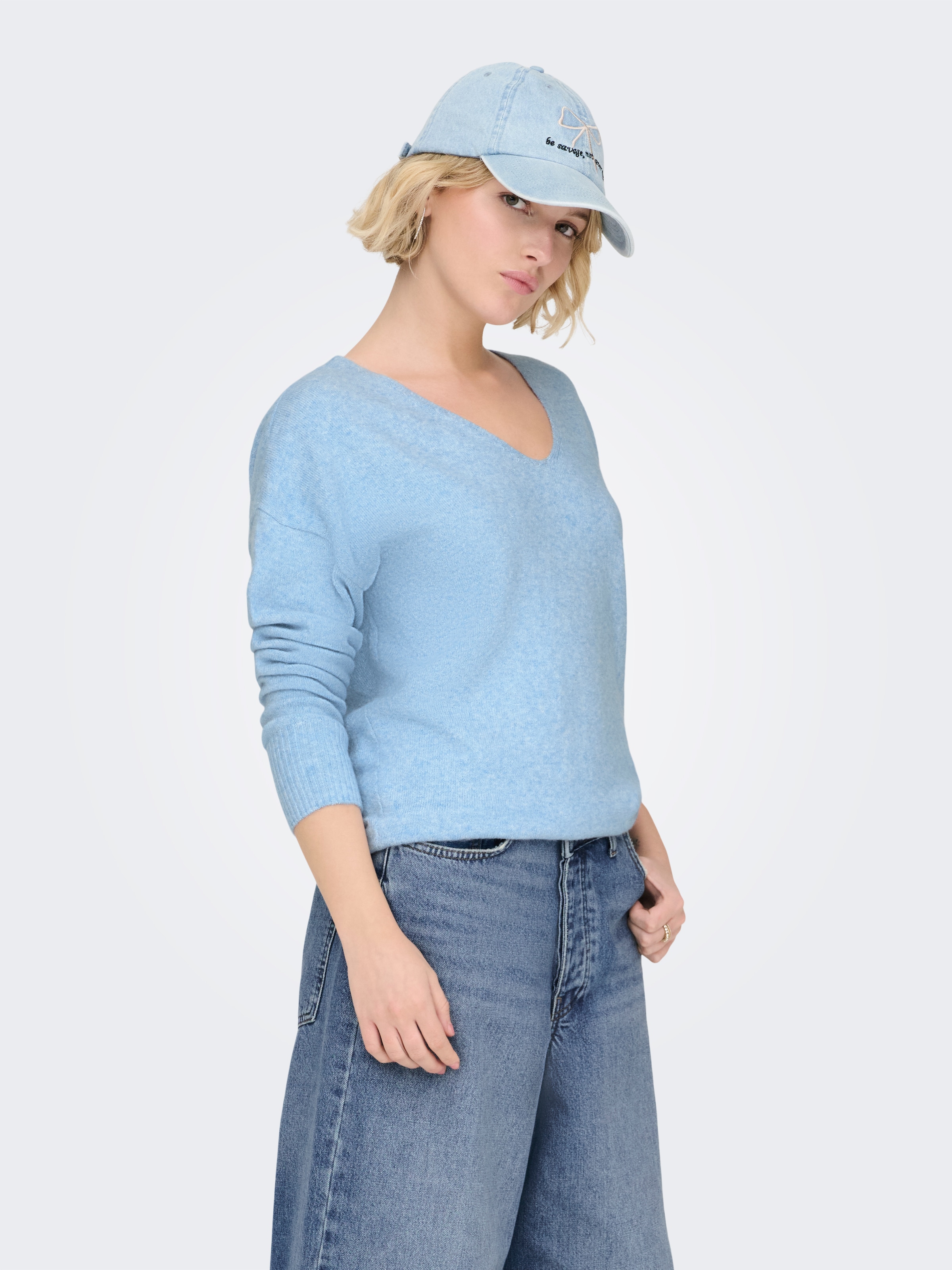 ONLY V-Ausschnitt-Pullover »ONLRICA LIFE L/S V-NECK PULLO KNT NOOS« Materialmix, regular fit