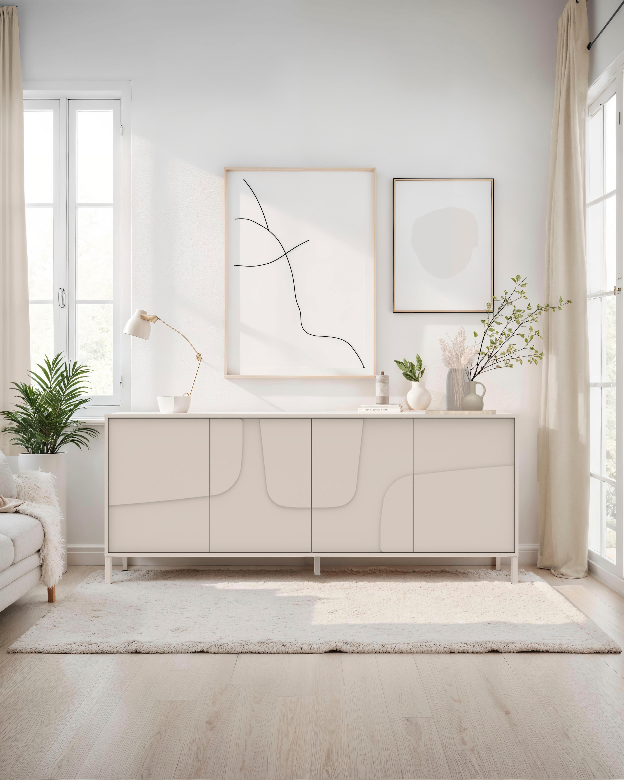INOSIGN Sideboard »Stone, 205 cm breit, 4  Türen,  Anrichte, Kommode, Stauraumschrank« 3D-Design, Push-to-open, Innenraum grosszügig, Füsse 14/2 cm wählbar