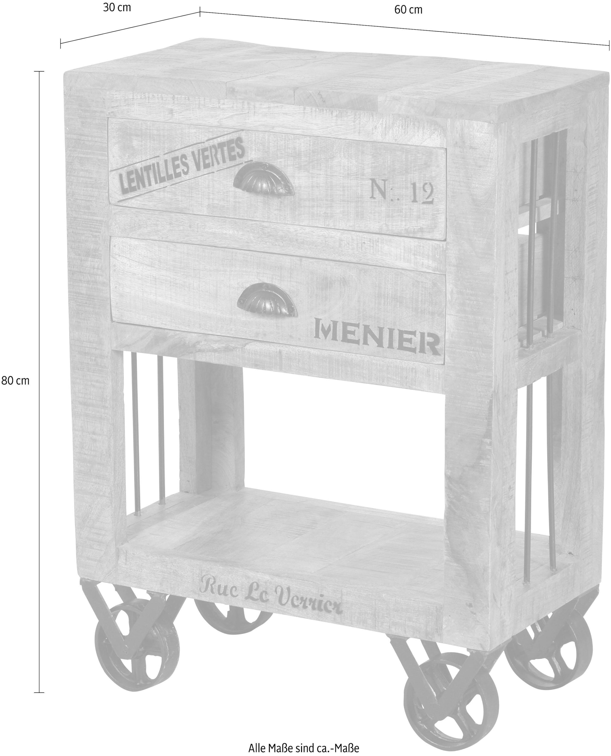 SIT Küchenwagen »RUSTIC aus Mangoholz mit Rollen & Stauraum« Flexibel beweglich dank 4 Metallrollen und offenem Fach