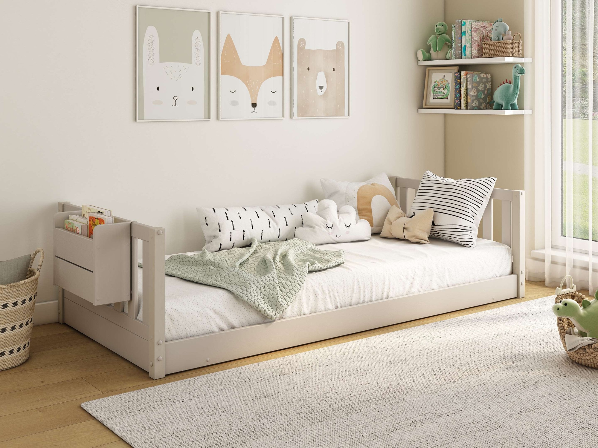 GOODproduct Lit d'enfant »Avelin« Pin massif, certifié FSC®, en couleur tendance cachemire beige