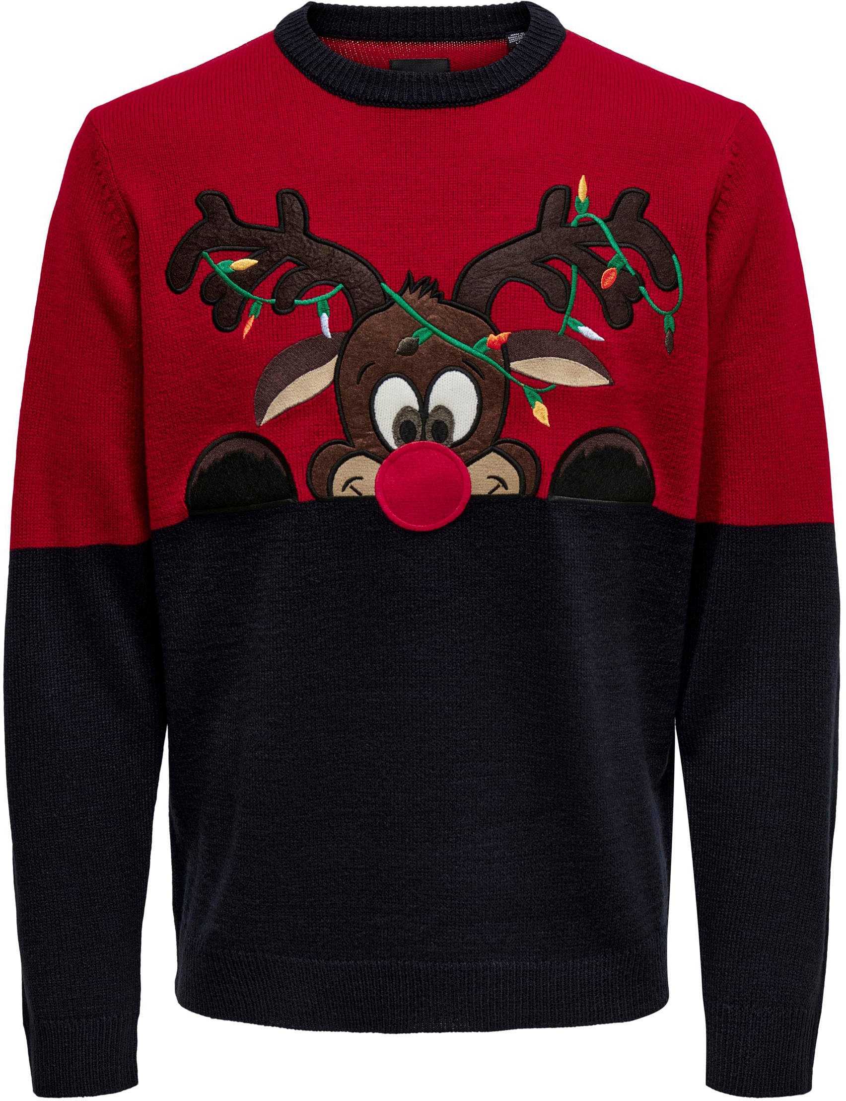 ONLY & SONS Weihnachtspullover mit Bündchen an Ärmel und Saum