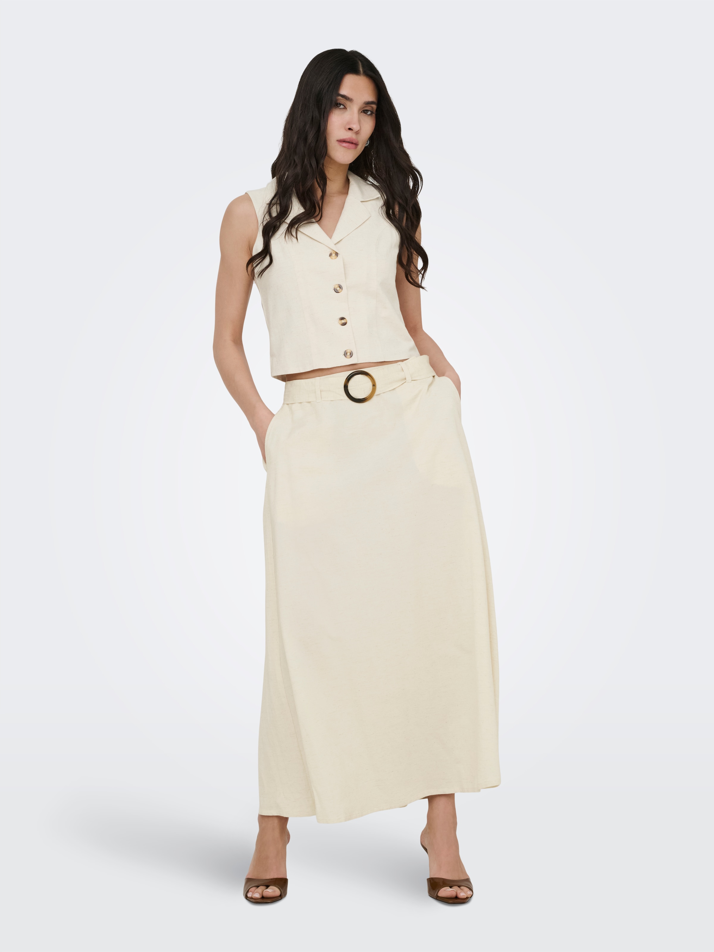 JDY Maxi jupe »JDYMILAN LINEN HW BELTED SKIRT WVN DIA« jupe d'été en lin