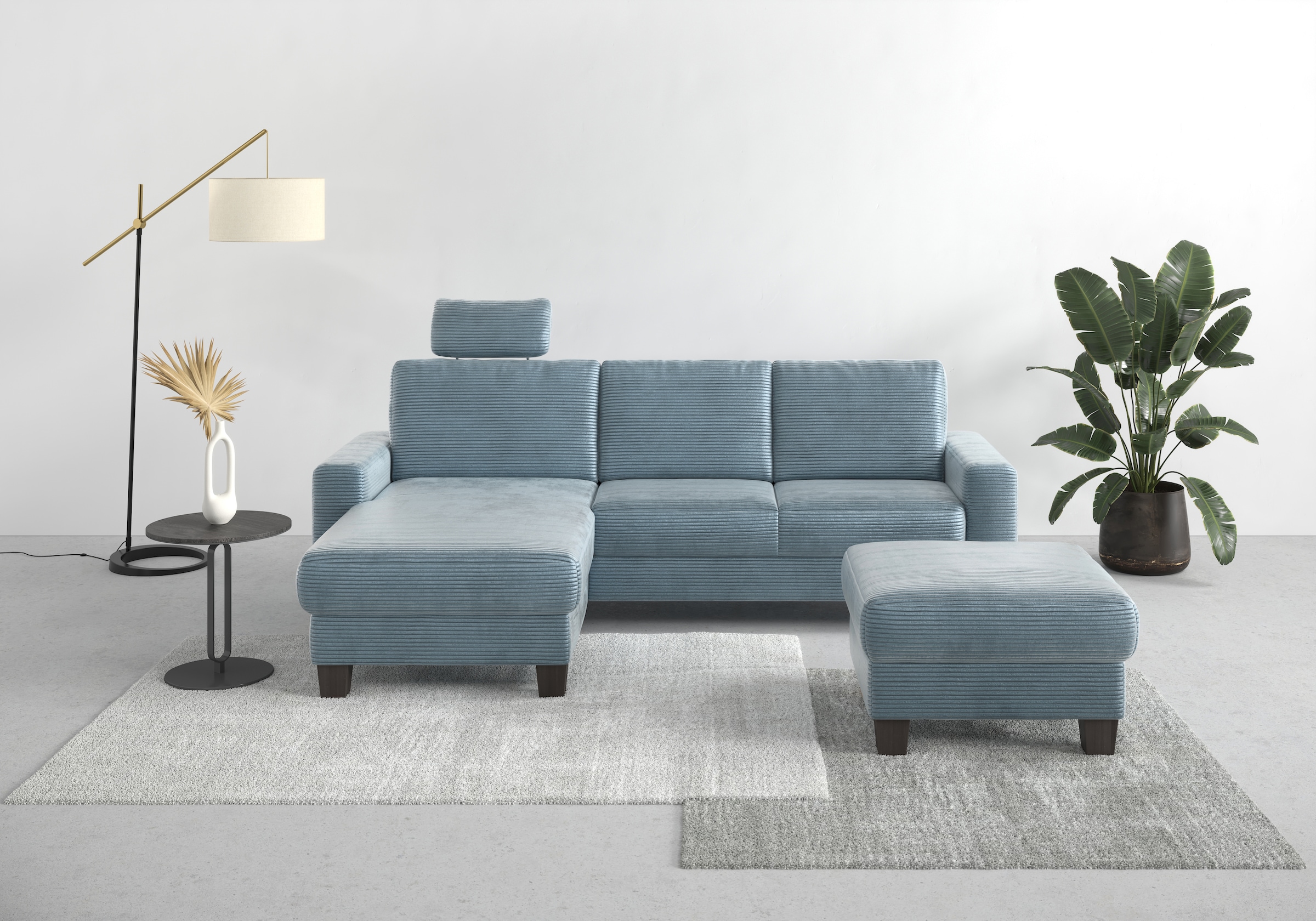 Home affaire Ecksofa »Summer L-Form« mit Recamiere, mit oder ohne Bettfunktion und Bettkasten, Cord-Bezug,