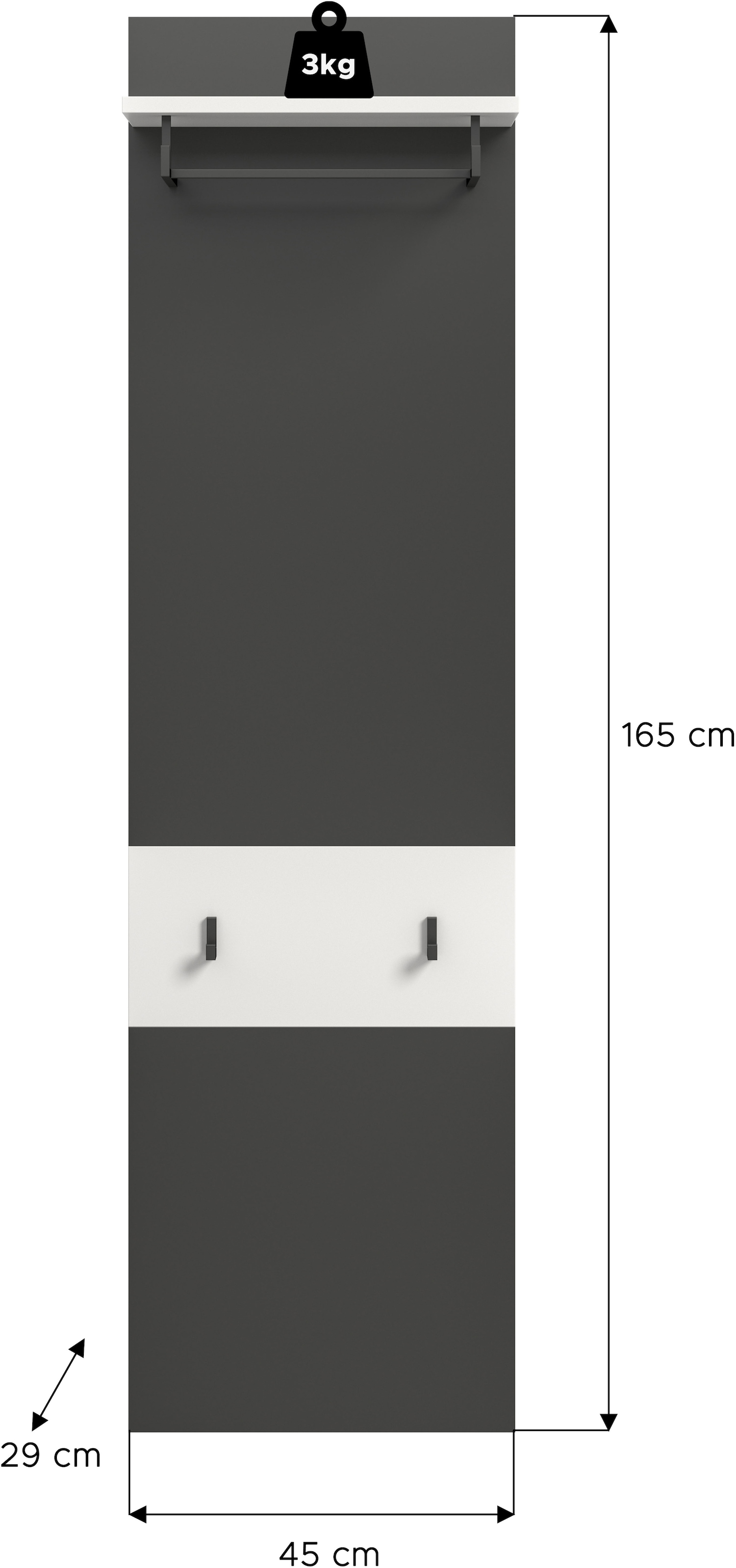 INOSIGN Panneau de vestiaire »REHAT, TOPSELLER!, Höhe 165 cm, Hutablage, 2 Haken, Garderobenstange« in verschiedenen Farben erhältlich, 1 cuis tlg. Paneel, Wandboard, Garderobe, Garderobenleiste, Garderobenboard