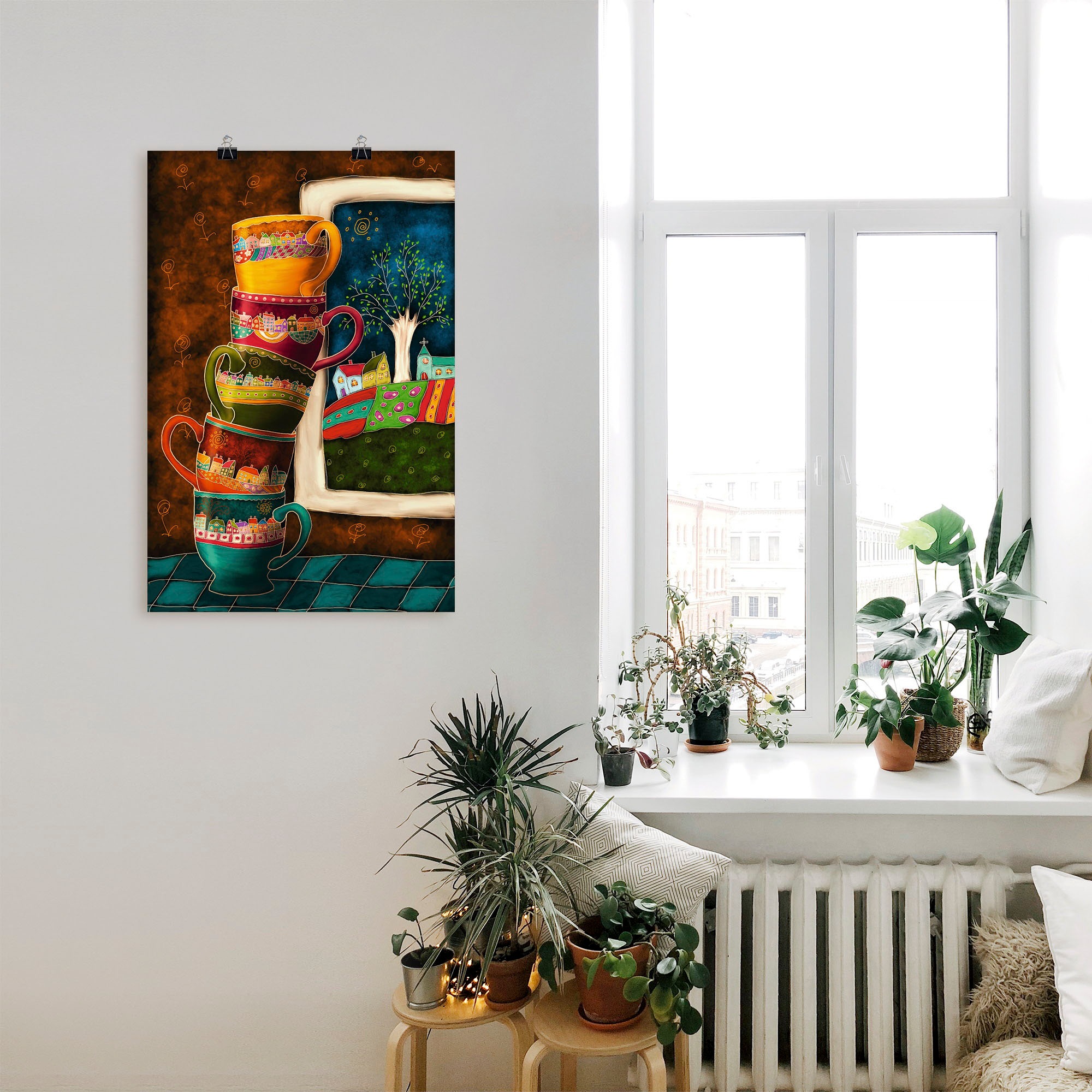 Artland Wandbild »Fröhliche Kaffeetassen« Getränke 1 Stk. tlg. als Alubild, Outdoorbild, Leinwandbild, Poster, Wandaufkleber