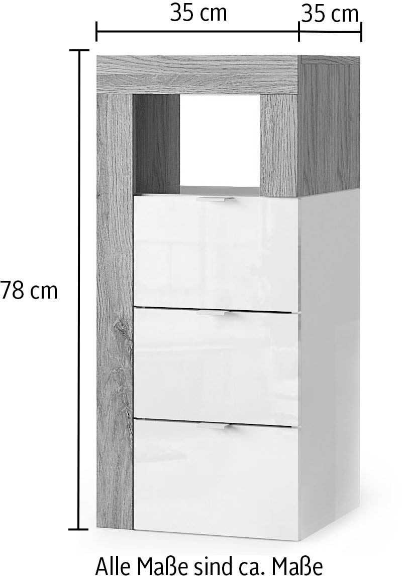 welltime Armoire basse »Hamburg Höhe 78 cm, Breite 35 cm, Badkommode mit 3 Schübkästen,« Badezimmerschrank, dekorativer Rahmen, offenes Fach, Metallgriffe
