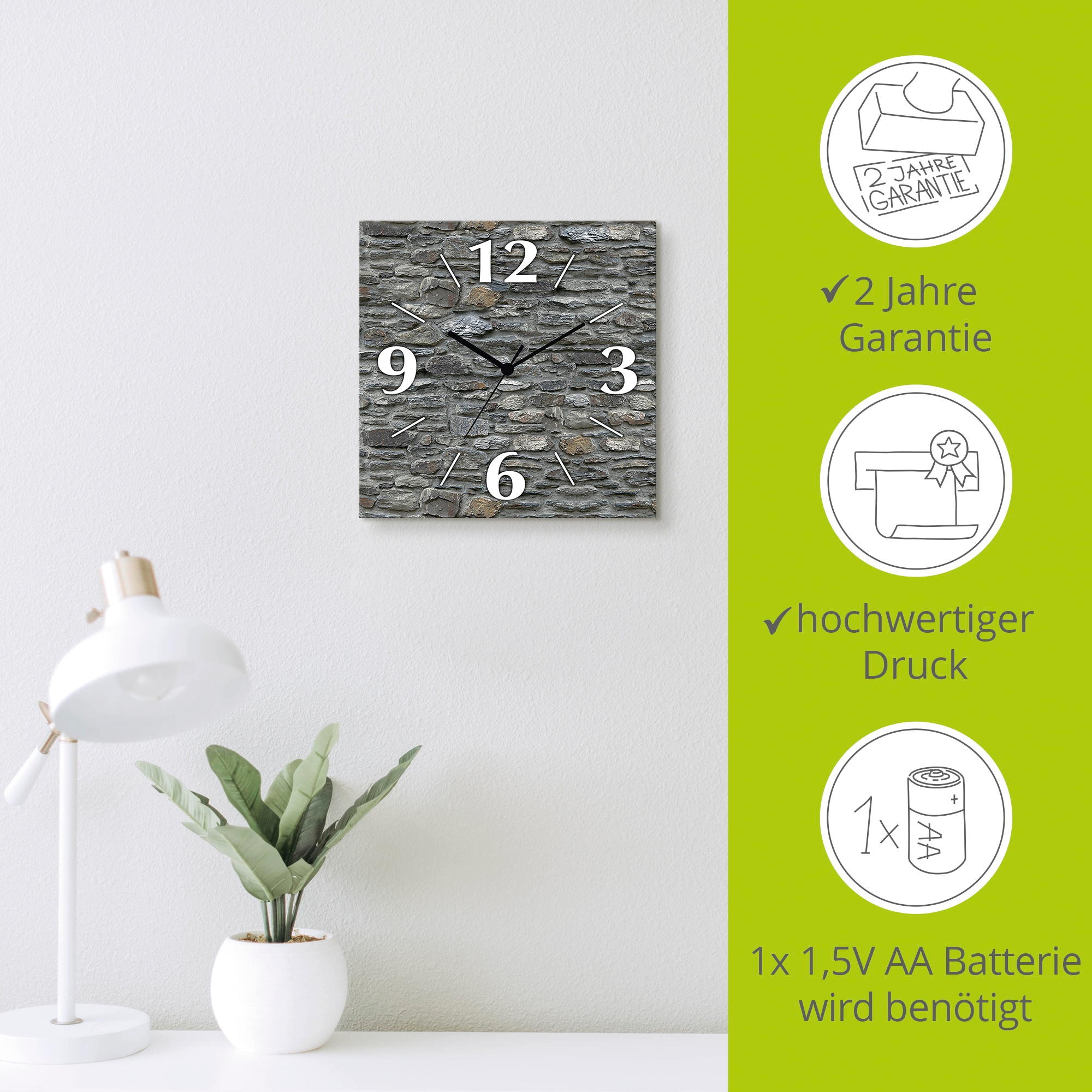 Artland Horloge murale »Schiefermauer« wahlweise mit Quarz- oder Funkuhrwerk, lautlos ohne Tickgeräusche