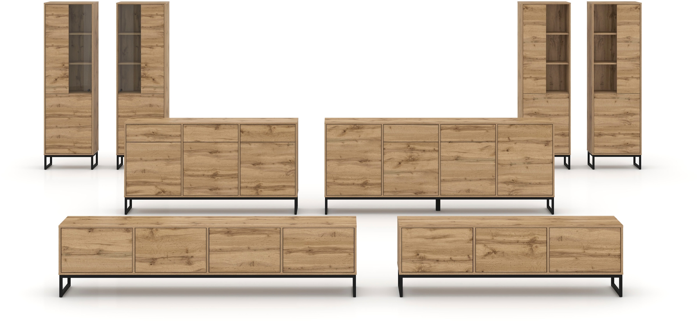 GOODproduct Lowboard »Loft, Breite 208,5 cm, TV-Board mit 4 Klappen, Metallkufen« TV-Kommode mit viel Stauraum, push-to-open-Funktion