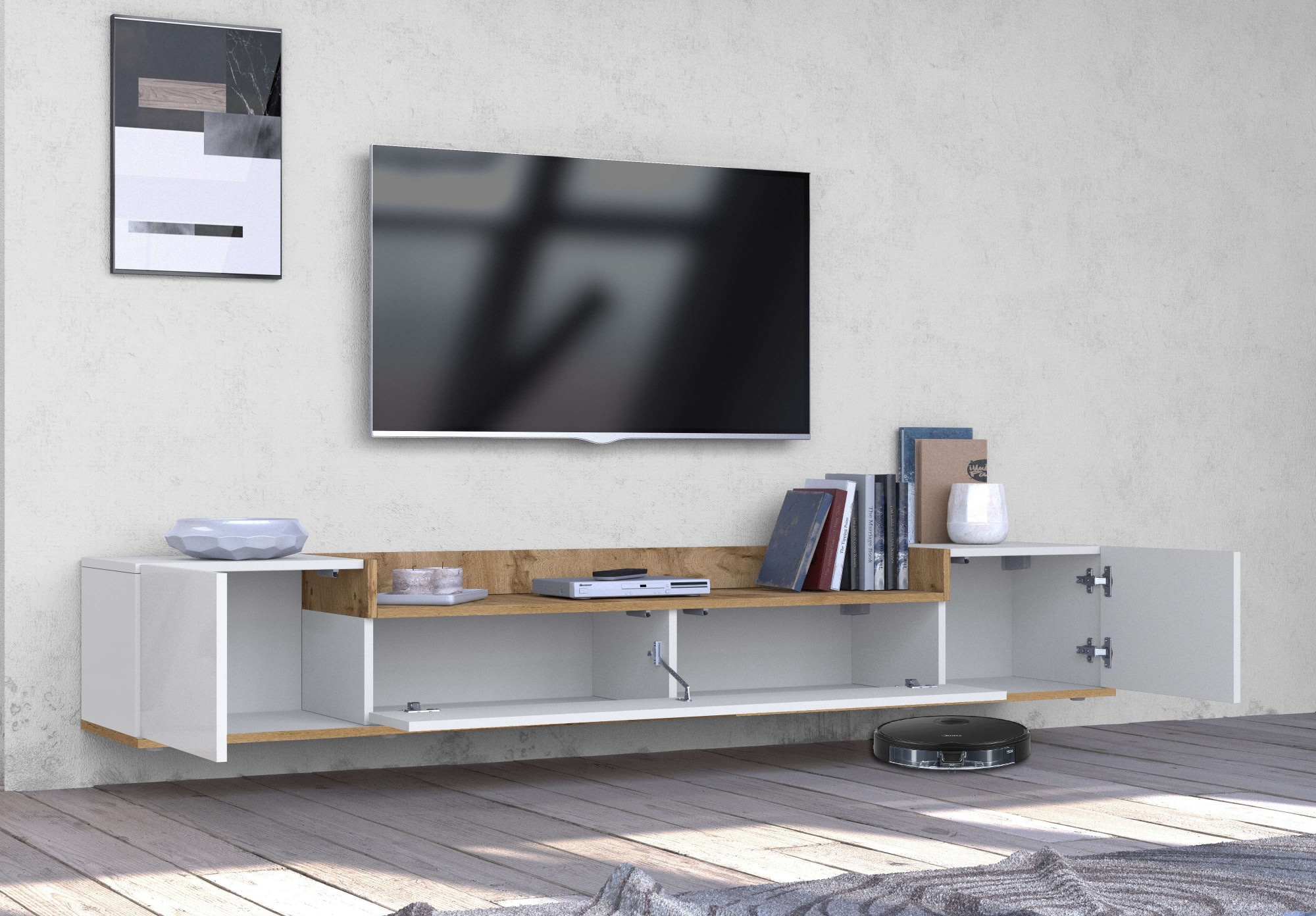 GOODproduct Table basse »BOLSENA,TV-Kommode, TV-Möbel,TV-Bank, 4 Fächer und offenes Ablagefach« 1 cuis tlg. Breite 200 cm,stehend/hängend,Fronten Hochglanz lackiert,Made in Italy