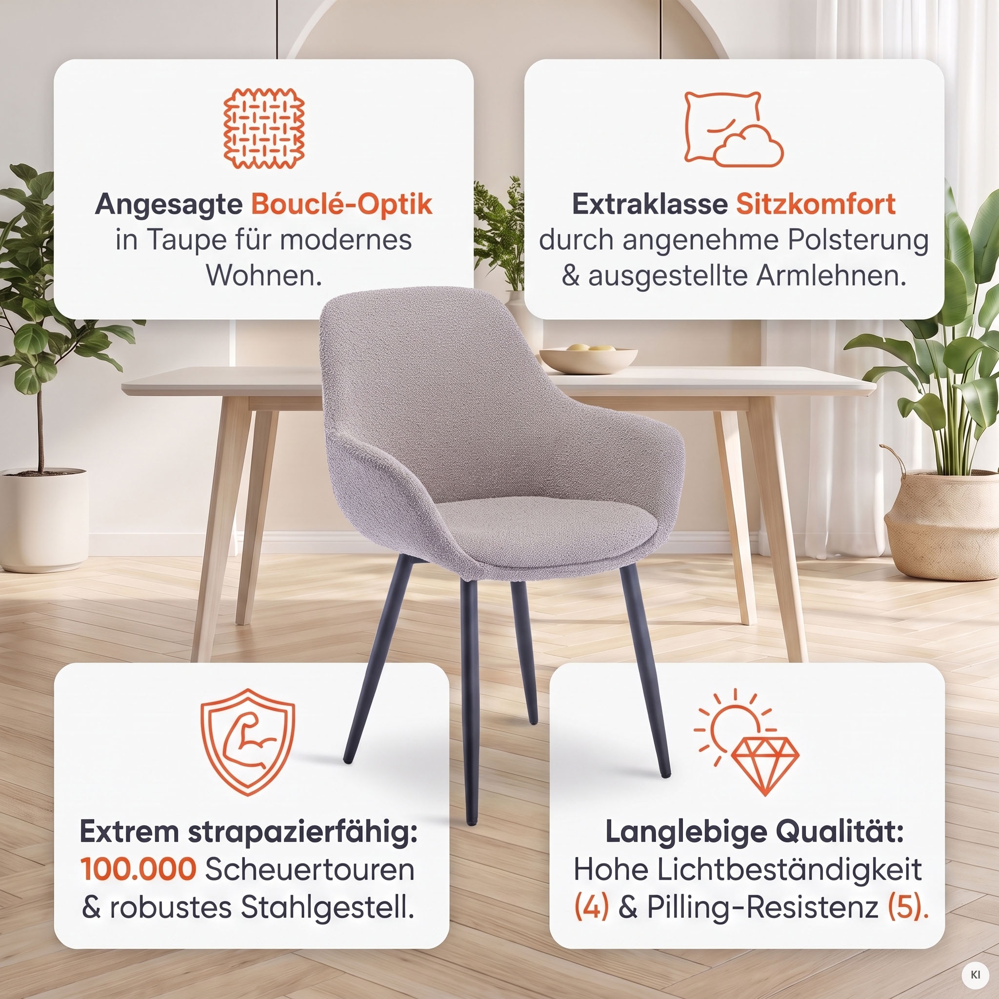 SalesFever Chaise avec accoudoirs »Esszimmerstuhl mit elegantem Komfort« (Ensemble) 2 cuisrevêtement bouclé moderne
