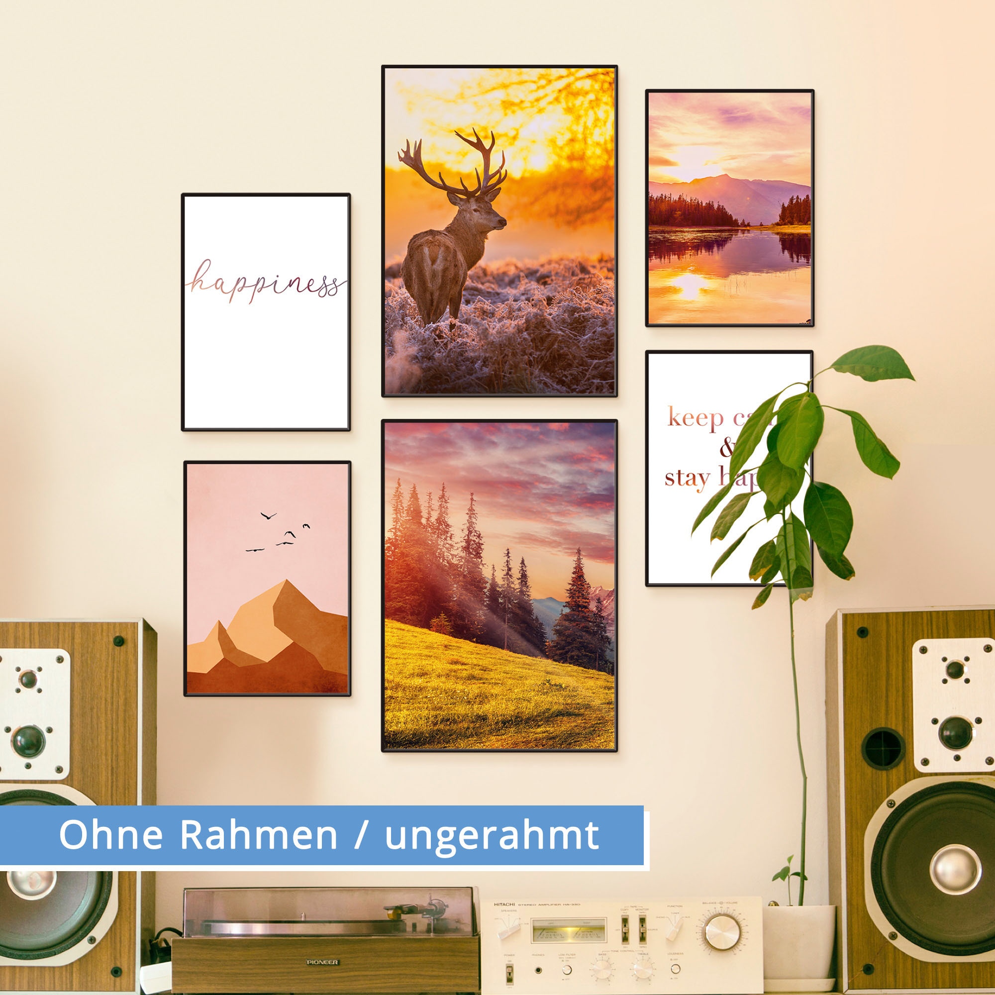 Artland Poster »Natur im Sonnenuntergang« Berge & Alpenbilder Set, 6 Stk. tlg. Bilder Set, 6tlg. 4xDIN A4 / 2xDIN A3, ohne Rahmen