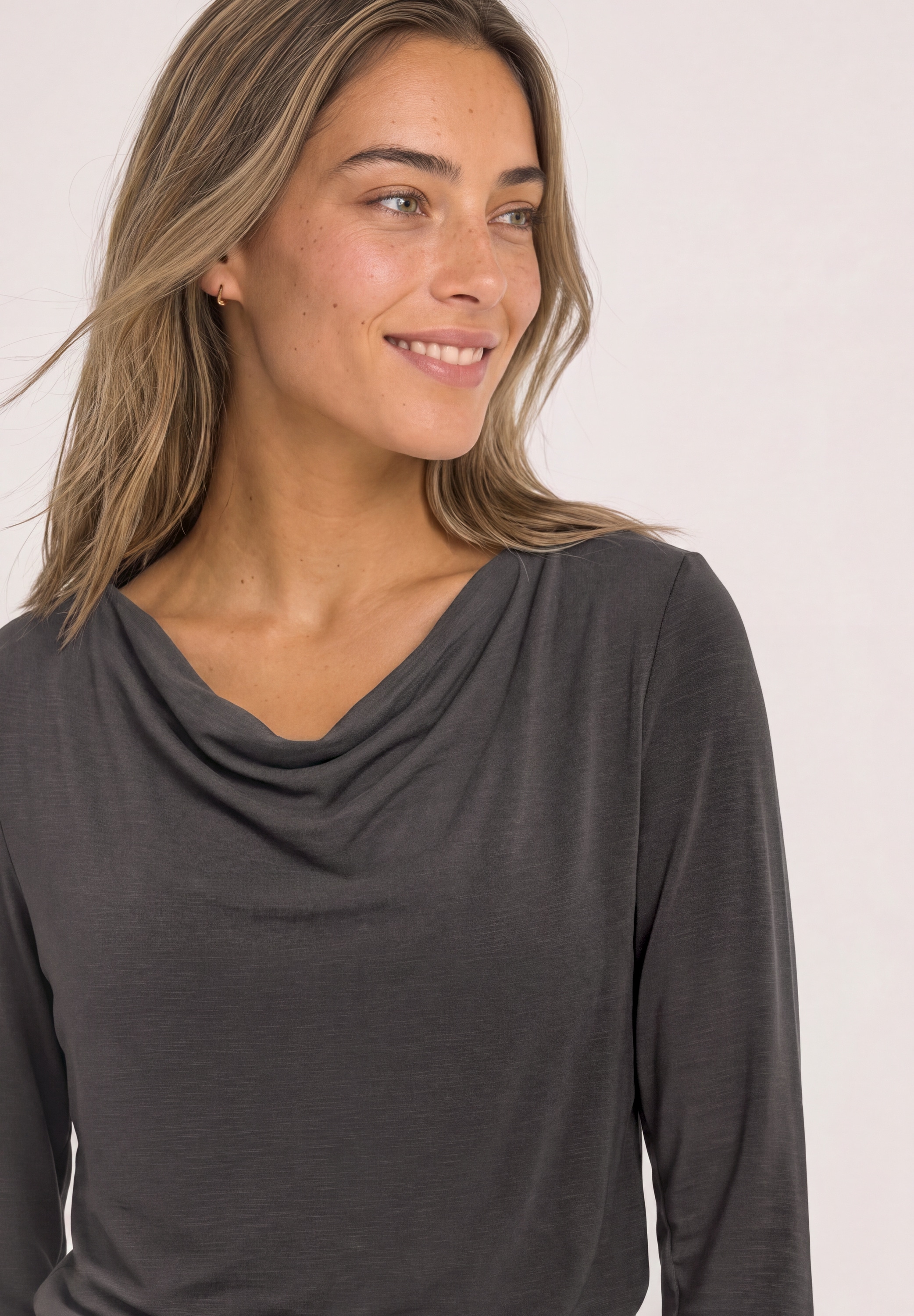 STREET ONE T-shirt cascade Silk-Look Shirt mit Wasserfall-Front