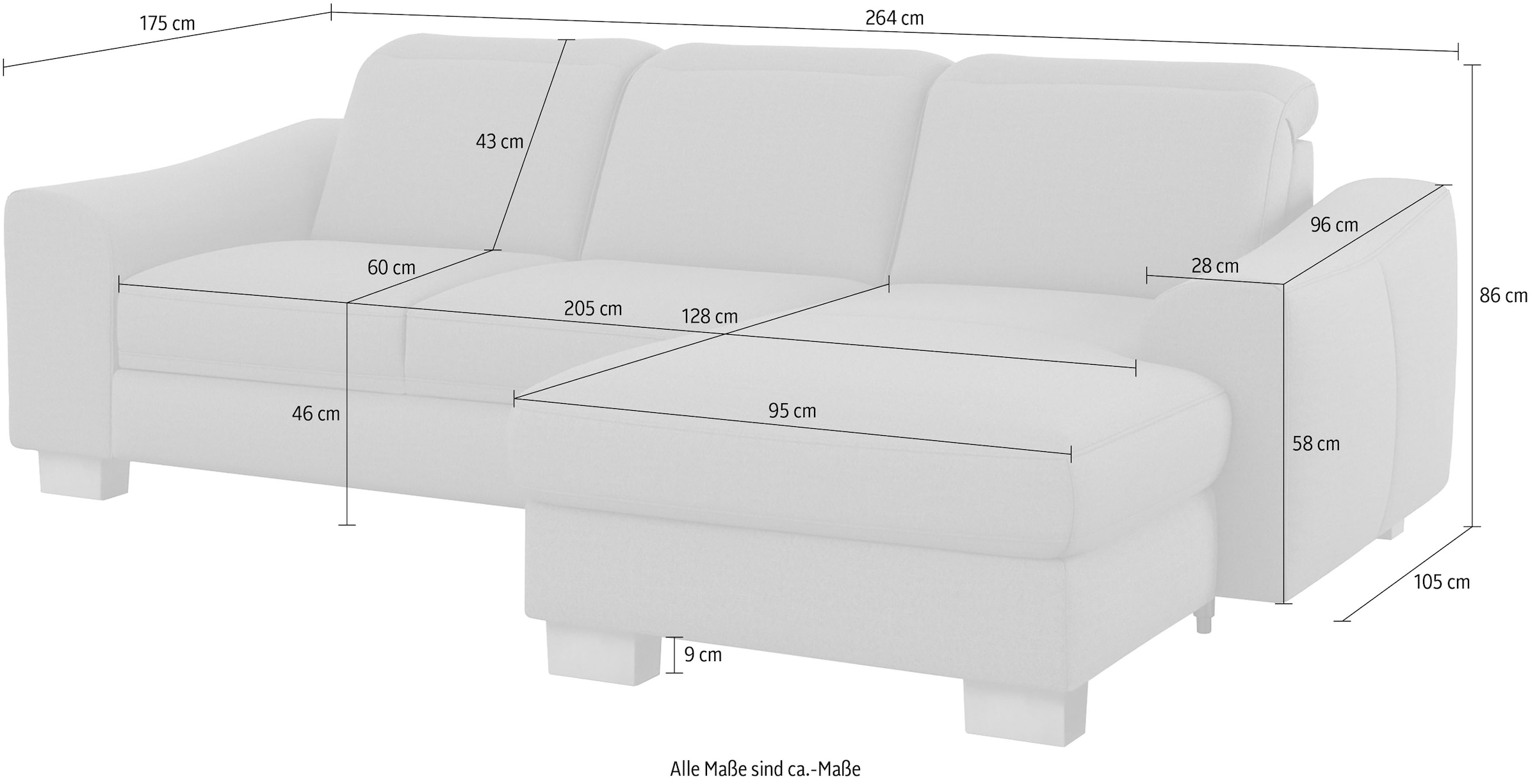 sit&more Ecksofa »Dundee L-Form« mit Federkern und Edelstahlfüssen, wahlweise mit Kopfteilverstellung