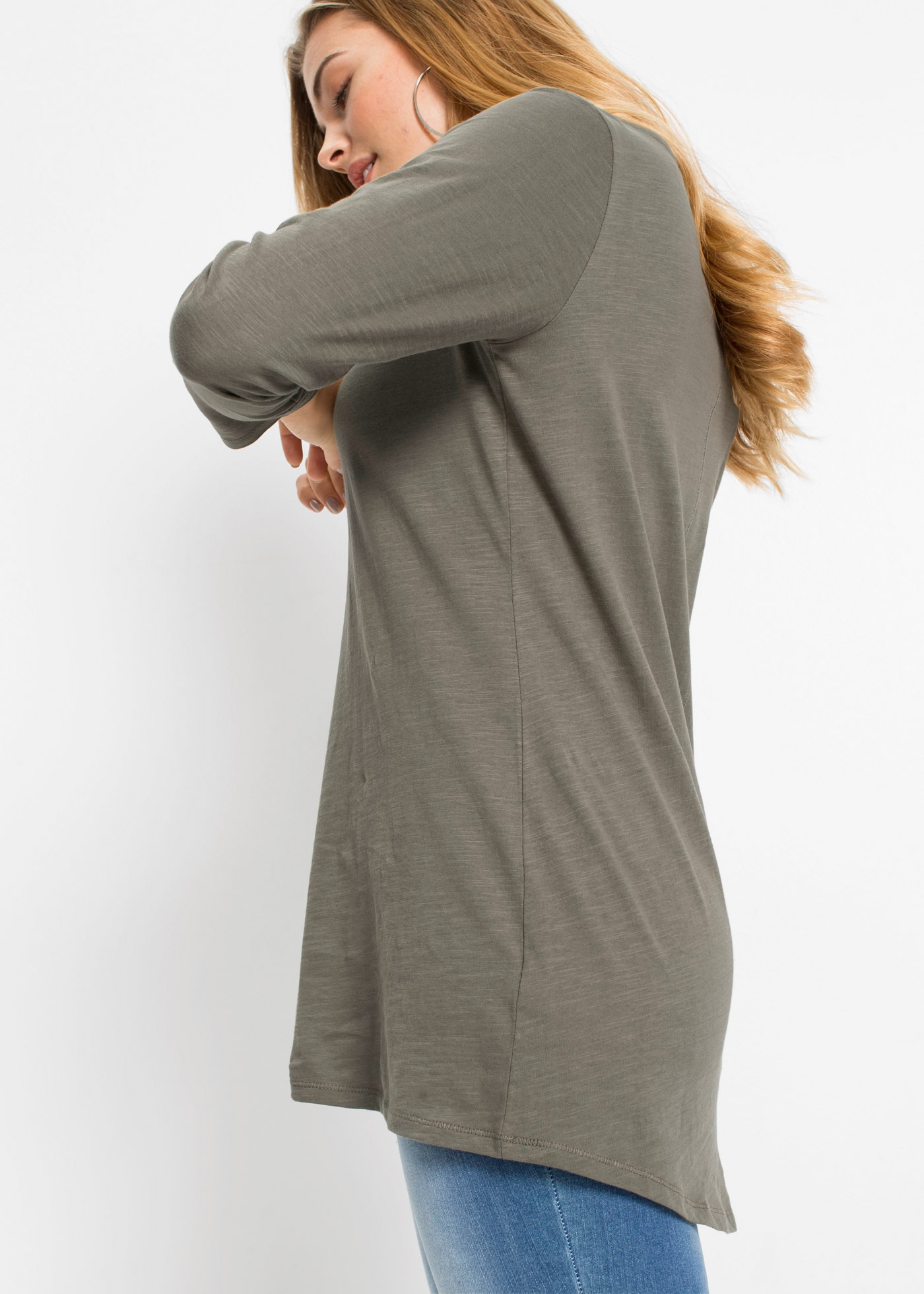 bonprix T-shirt à manches longues »Langarmshirt aus reiner Baumwolle« lockere Passform, Langarm-Design, abgerundeter Saum, aus Baumwolle