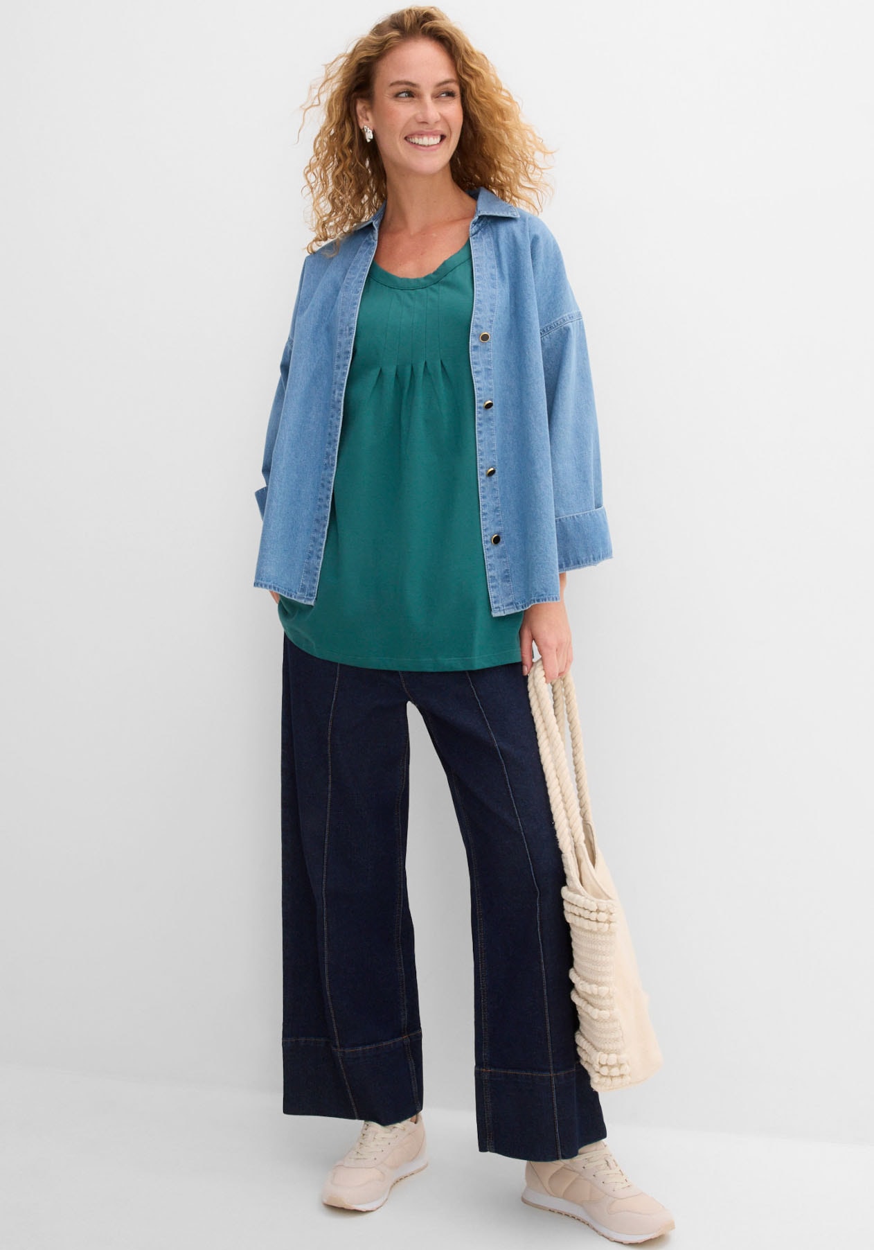 bonprix Top long »Long-Top« avec détail élégant plissé, coupe ample, coton pur