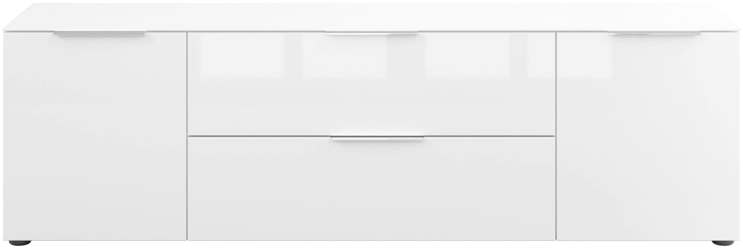 Manjana Möbel Lowboard »mit Chrom oder Schwarz matten Metallgriffen« mit Glasfronten, melaminbeschichtete Oberfläche, Made in Germany