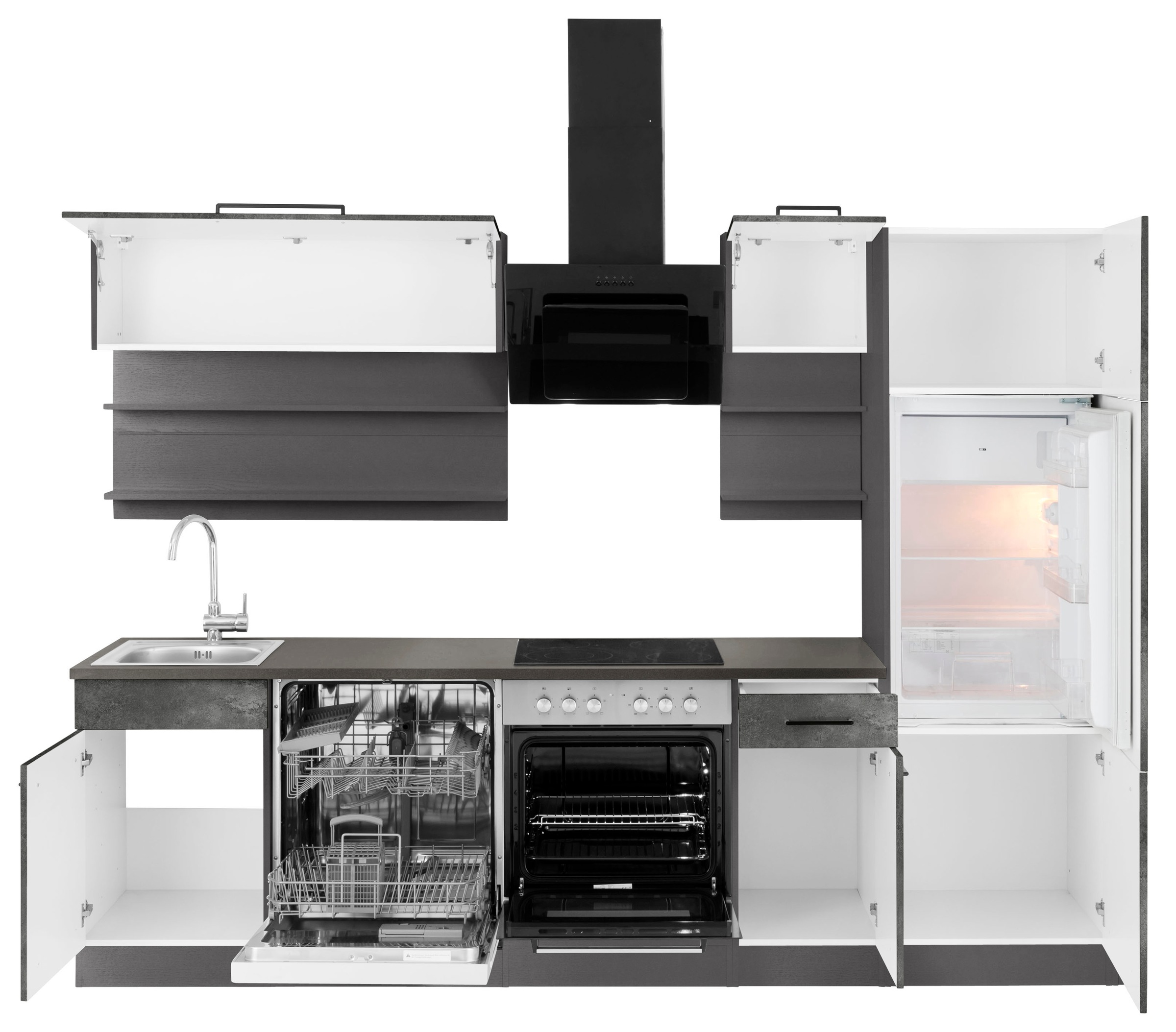 KOCHSTATION Kitchenette »KS-Tulsa« sans appareils électriques, largeur 270 cm, poignées métalliques noires, façades MDF