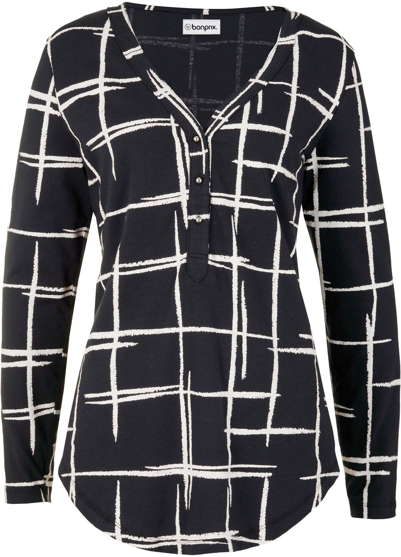 bonprix Blusenshirt figurumspielende Passform, Longshirt-Design, mit gerundetem Saum