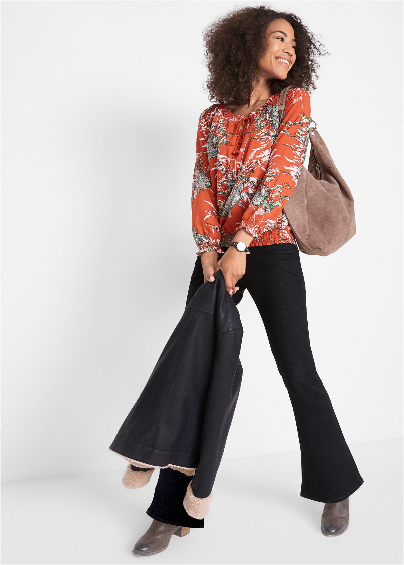 bonprix Veste en imitation cuir »Lederimitat-Jacke, gefüttert« im modernen Bikerstil, mit Teddyfell, mit Reissverschluss