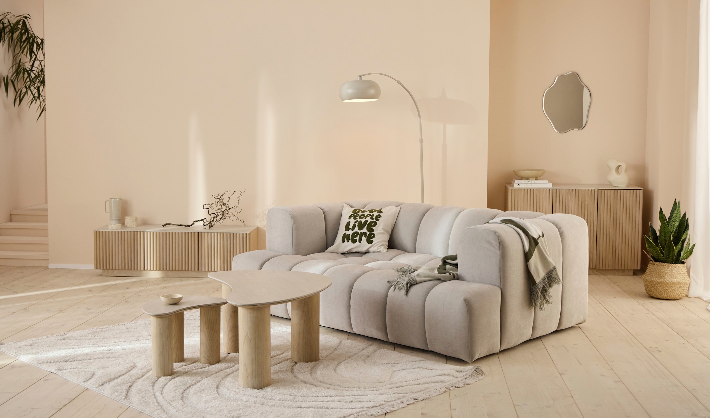 homsy by Ana Johnson Meuble TV »Solva« Holzoptik aus Esche, geriffelte Front, Keramikplatte, Breite 138 cm