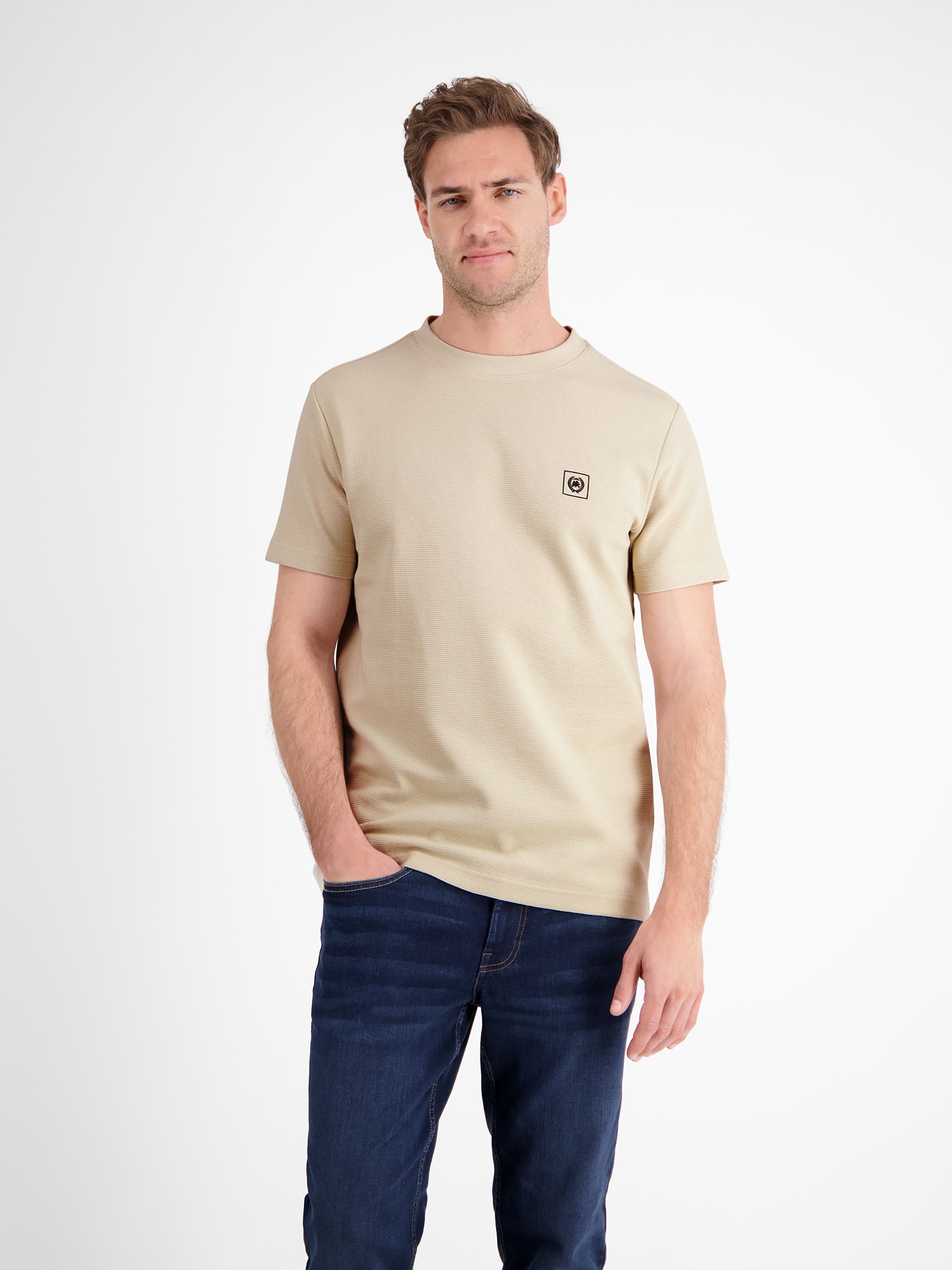 LERROS T-shirt in Waffel-Piqué und mit Logo-Badge