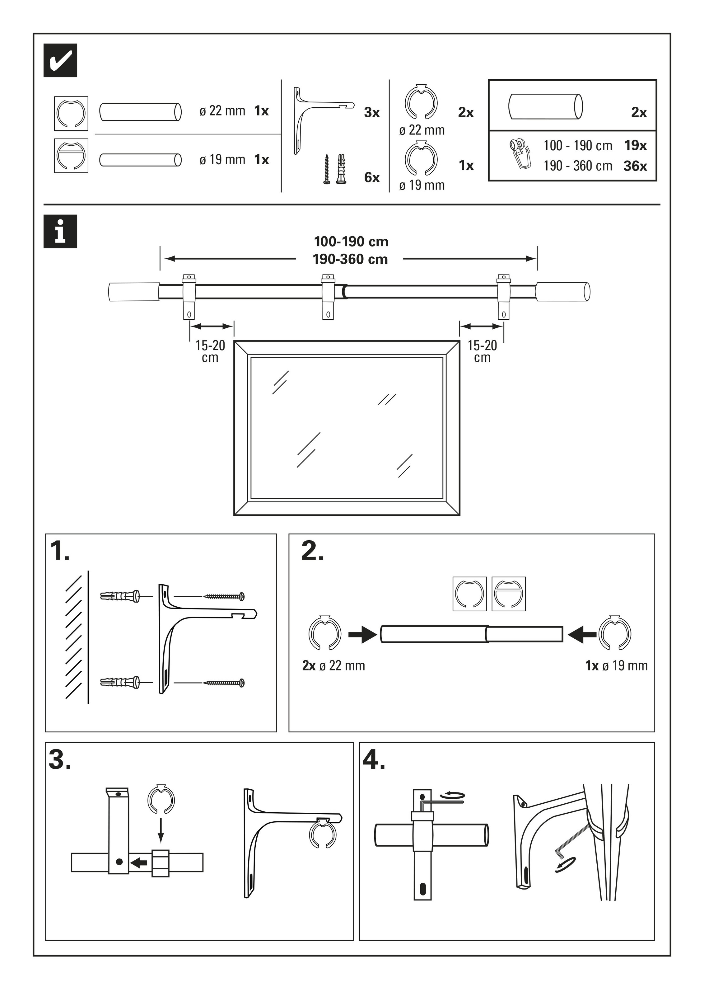 GARDINIA Gardinenstange »Gardinenstangen Set Thasos« Ø 19 mm 1 läufig-läufig mit Bohren, Schrauben, Wandmontage, Aluminium