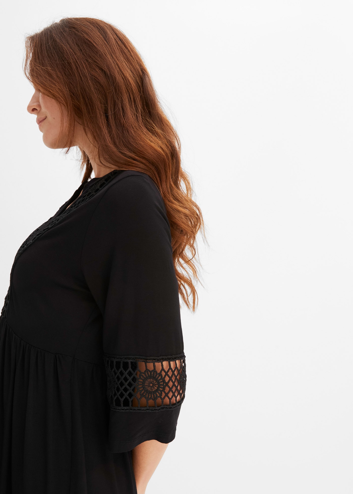 bonprix Robe tunique ausgestellte Passform, mit hochwertiger Spitze, mit 3/4-Ärmeln