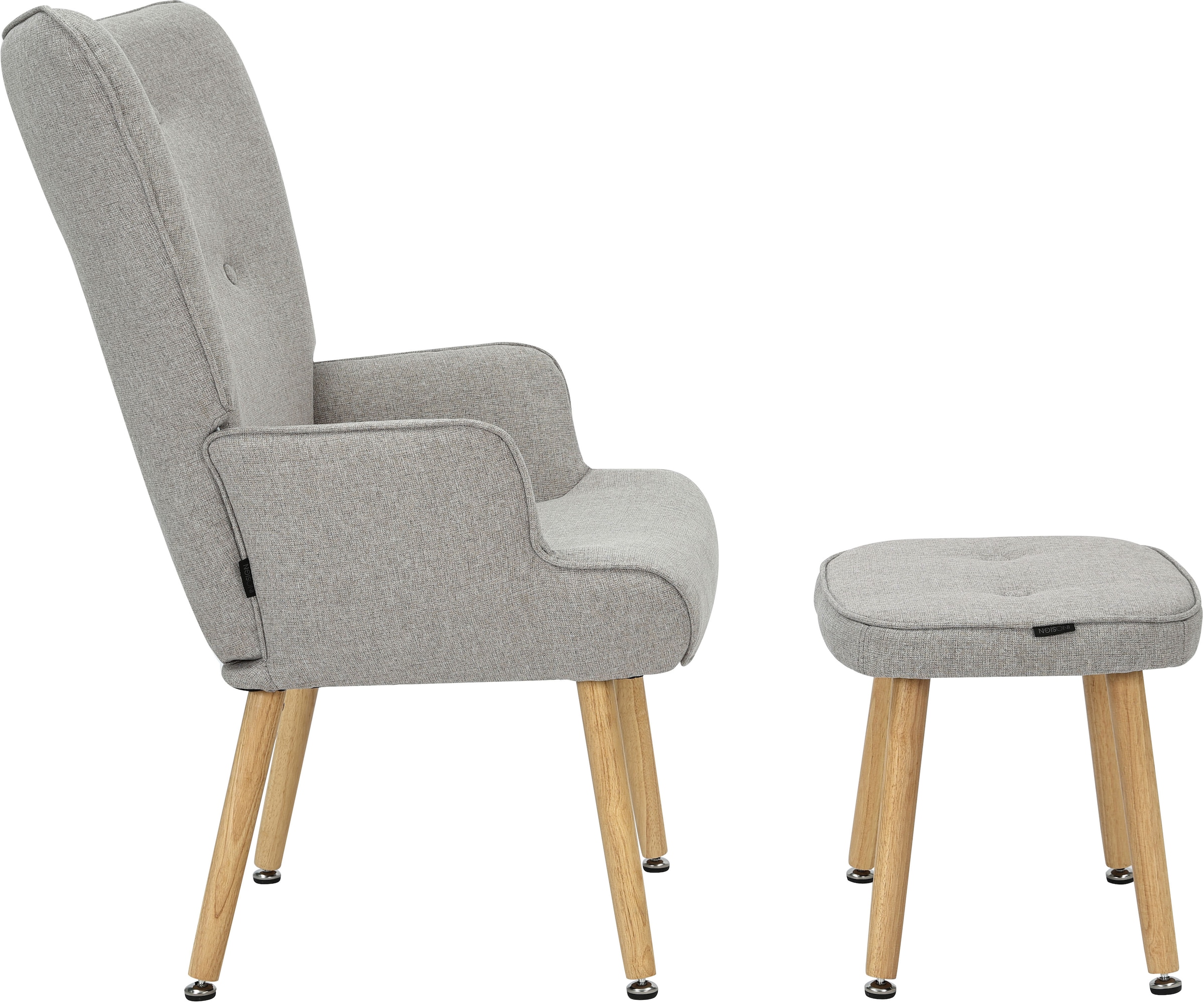 GOODproduct Ohrensessel »PERHAM, Sessel mit Hocker im Set, Knopfheftung, Massivholz-Füsse,« komfortabler Relaxsessel und Sitz-Hocker mit Strukturbezug
