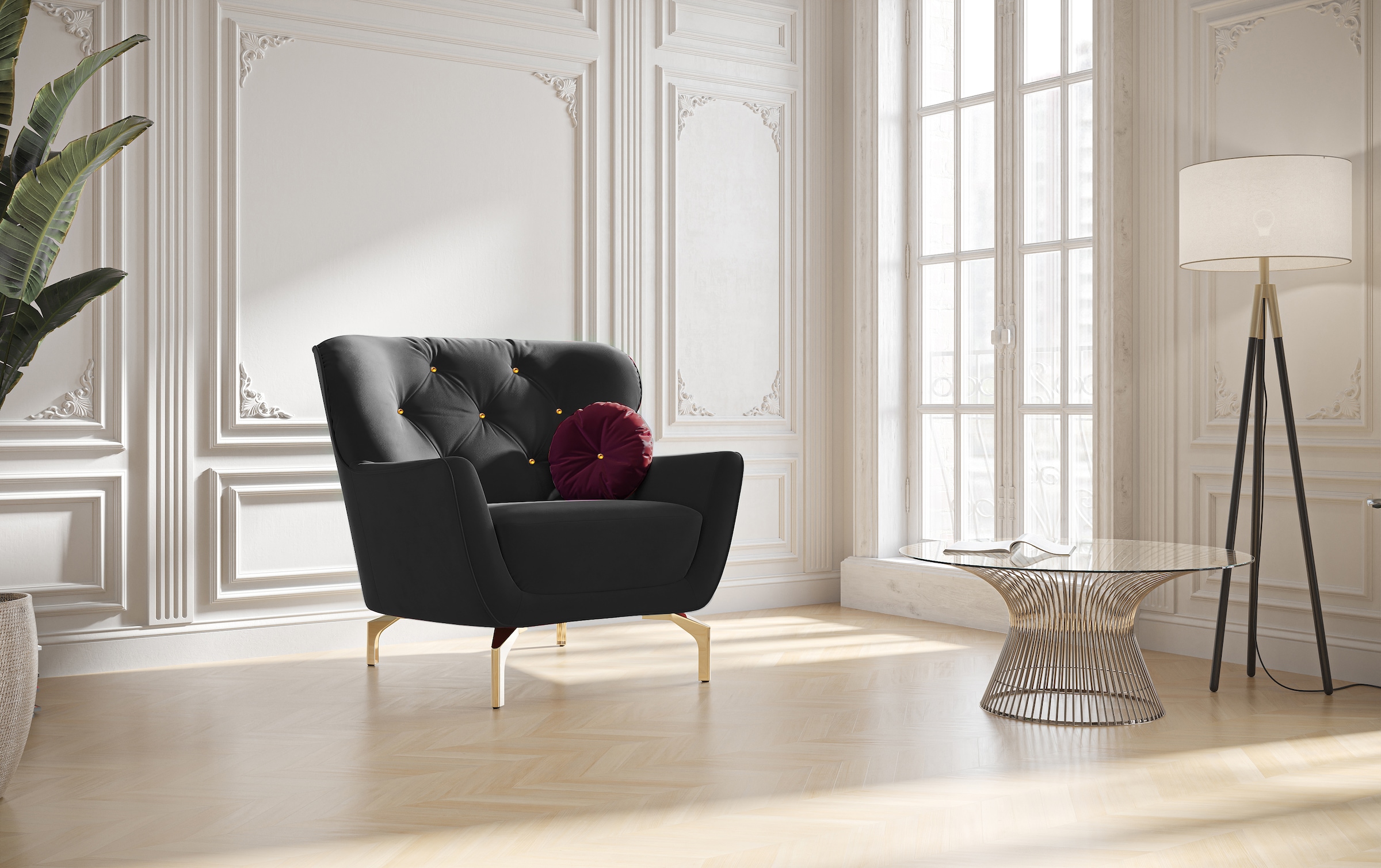 sit&more Sessel »Orient 3« inkl. 1 Zierkissen mit Strass-Stein, goldfarbene Metallfüsse