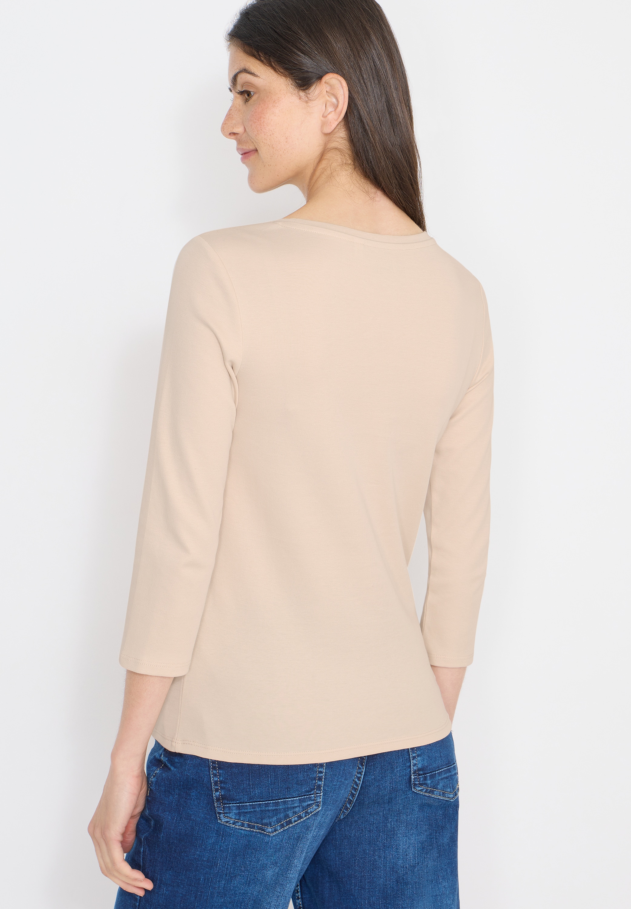 Cecil T-shirt à manches 3/4 »Basic Boatneck« mit U-Boot-Ausschnitt, unifarben