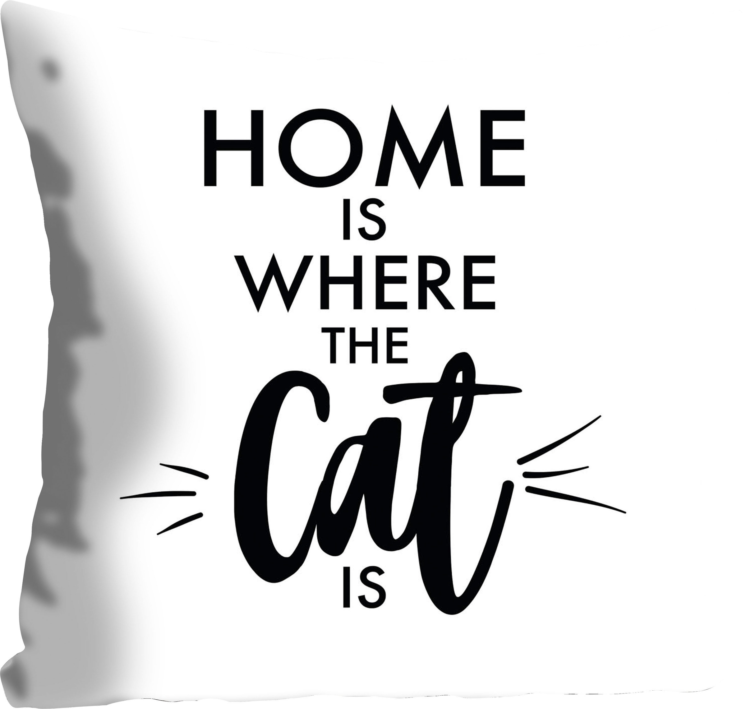 queence Dekokissen »Home is where the Cat is« Kissenhülle,Spruch,Home is where the cat is,Weiss,Liebe,Katze
